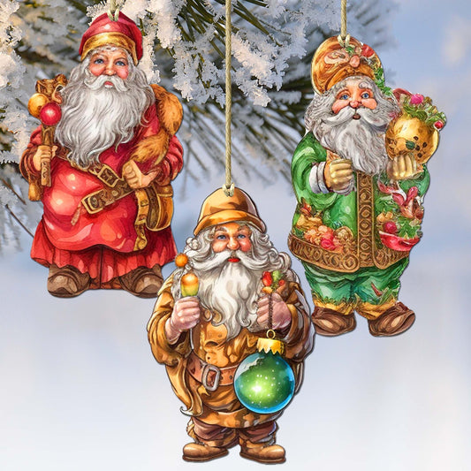 Colorful Santa Decorative Wooden Ornaments Set of 3 by G. Debrekht - Christmas Decor - 8091050-2-S3