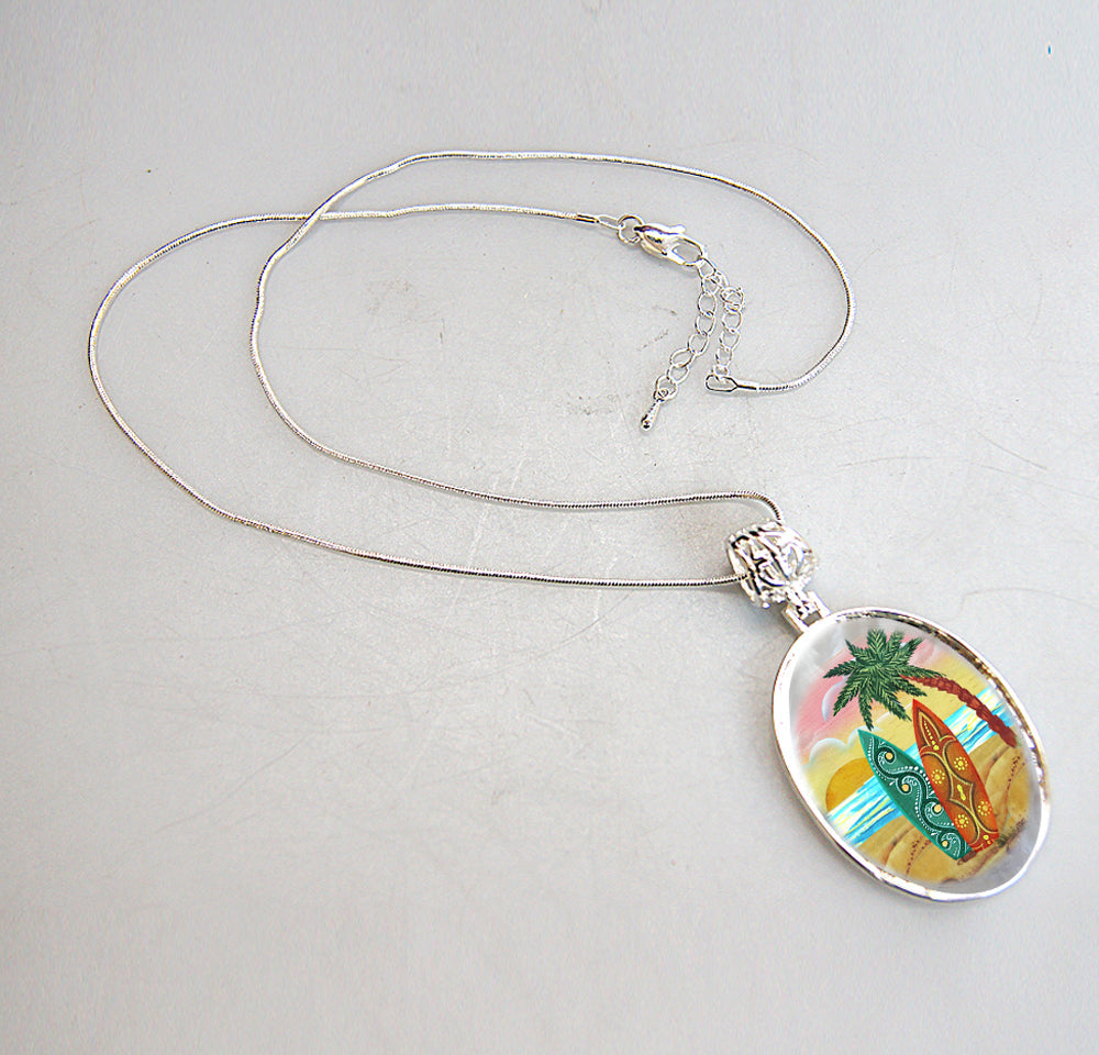 Surf Blocks Silver Plated Mother of Pearl Jewelry Pendant Necklace Coastal - 44044