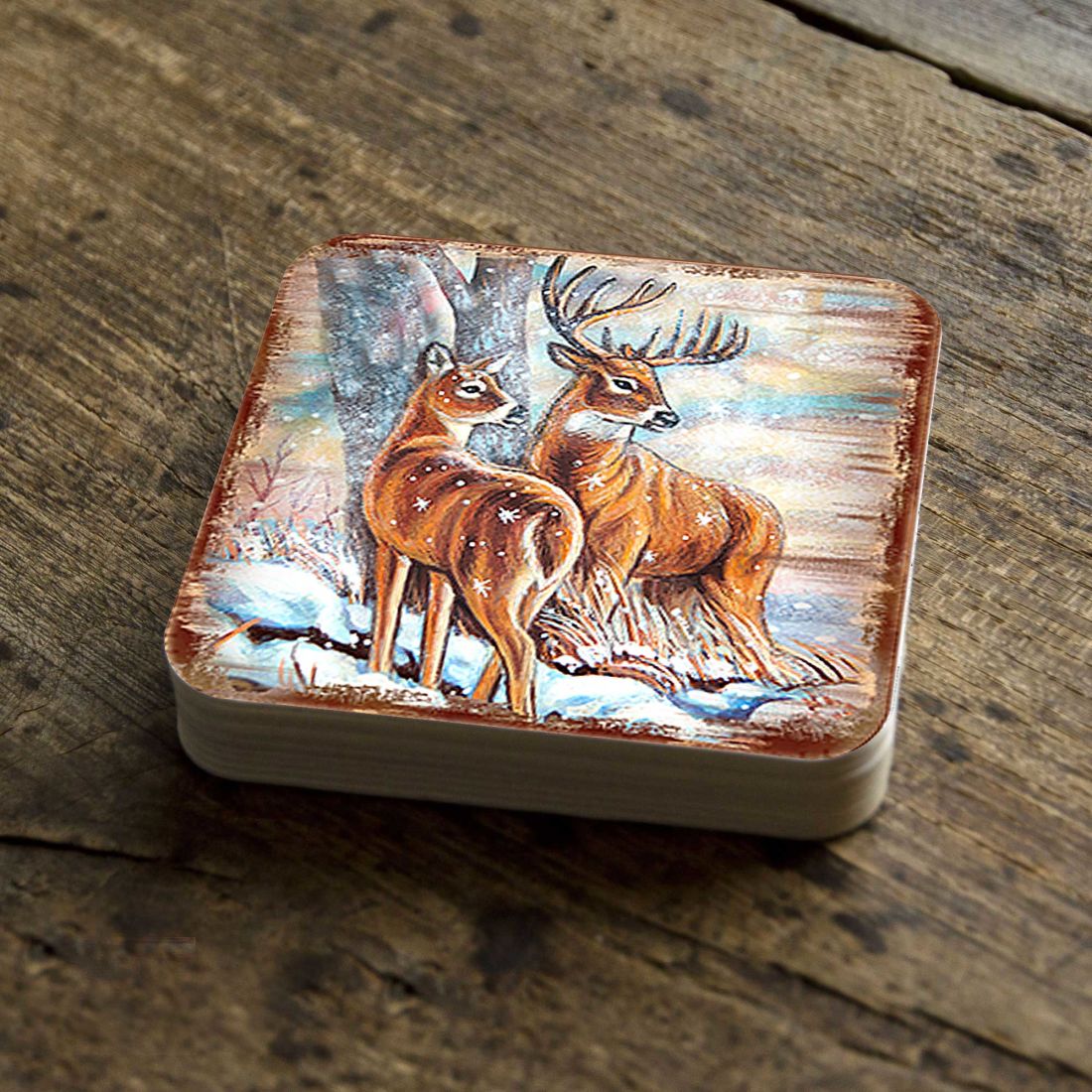 Deer's Wooden Cork Coasters Gift Set of 4 by Nature Wonders - Nature Wildlife Decor  - 95212C-S4