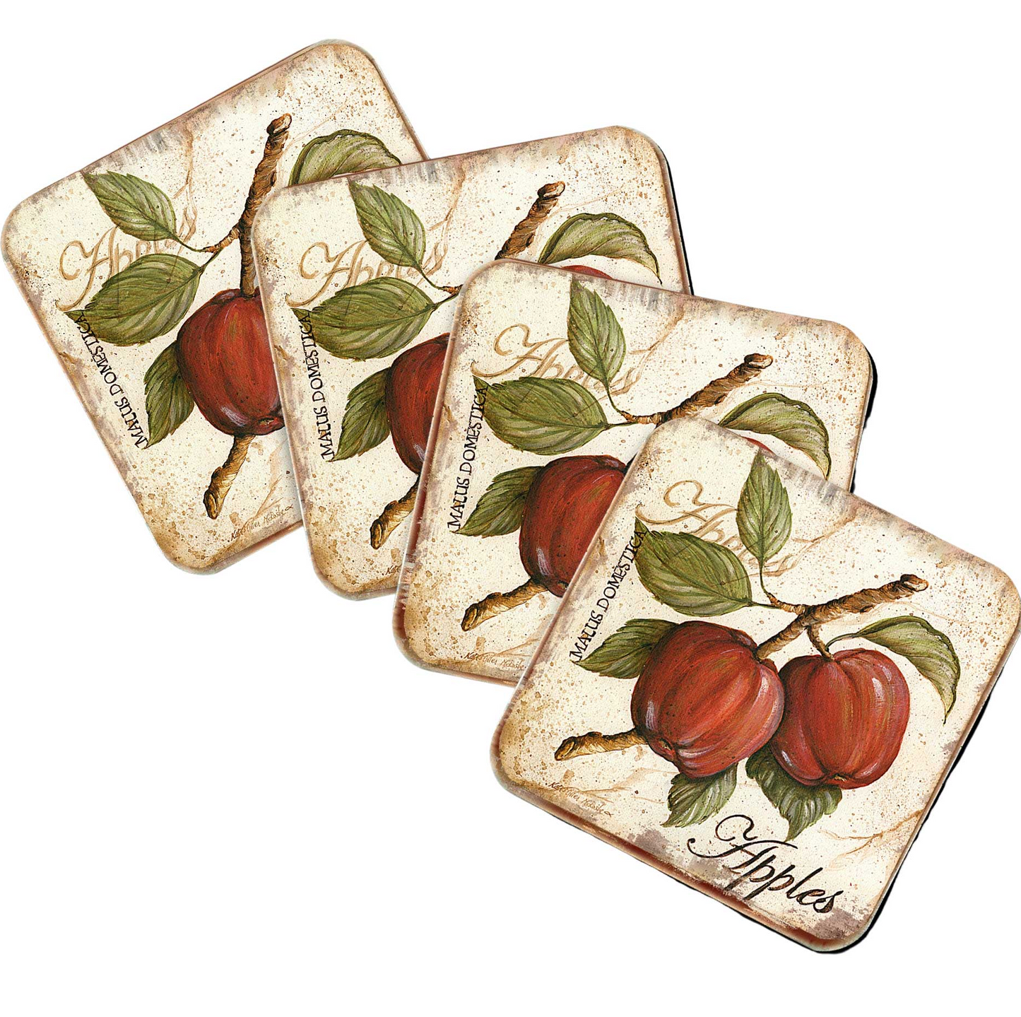 Apples Wooden Cork Coasters Gift Set of 4 by Nature Wonders Nature Wildlife Decor  - 8198633C-S4