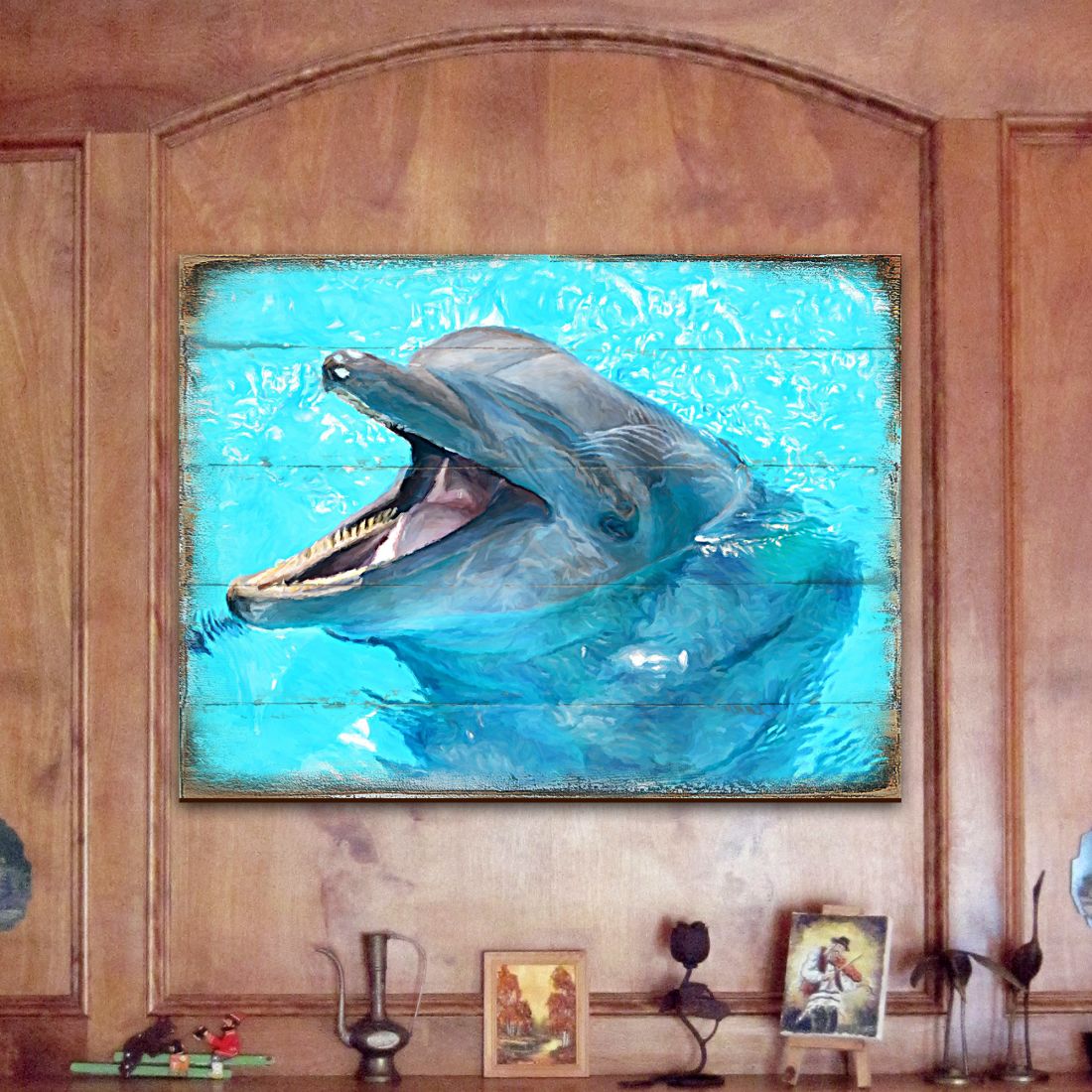 Sowers Dolphin Wood Wooden Coastal Wall Art by Nature Wonders - Coastal Sea-Life Decor - 95267B