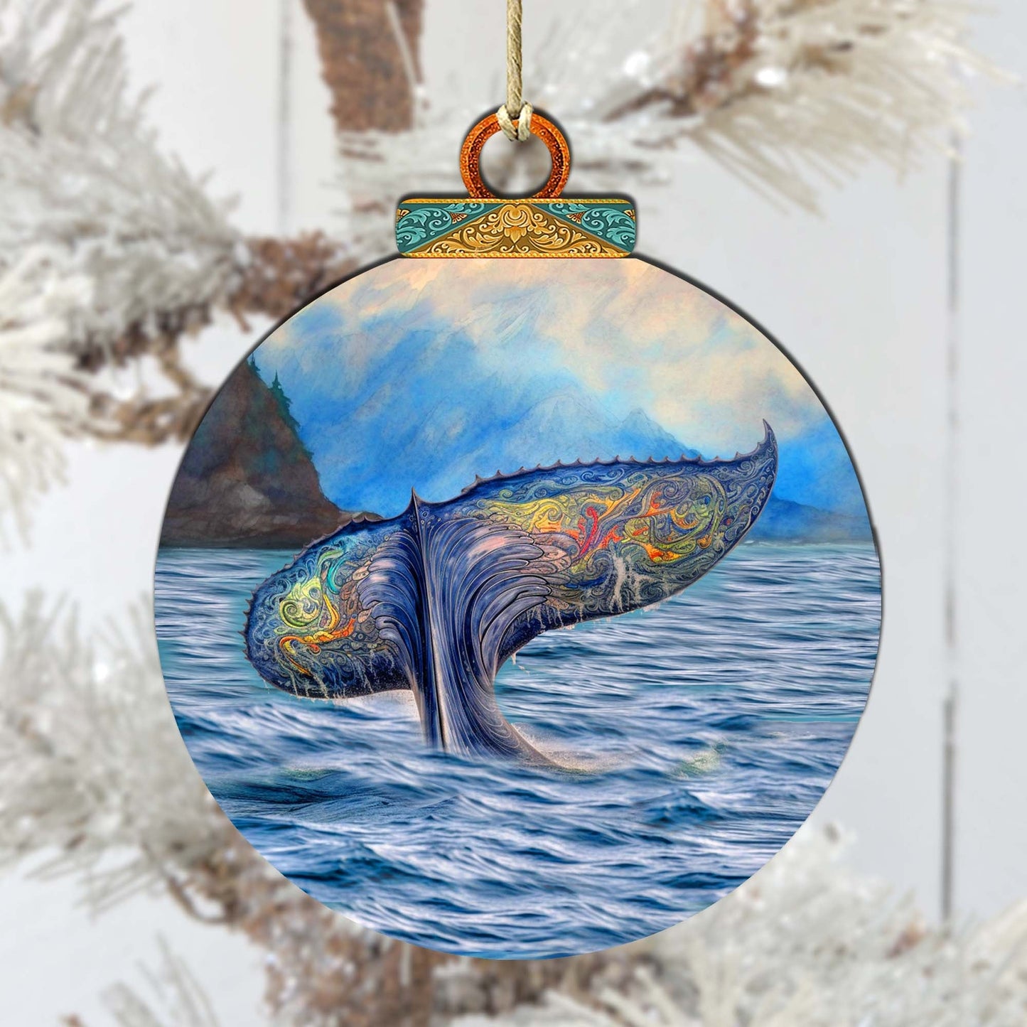 Rainbow Humpback's Tail Wooden Ornaments by G.Debrekht - Wildlife Holiday Decor - 870044