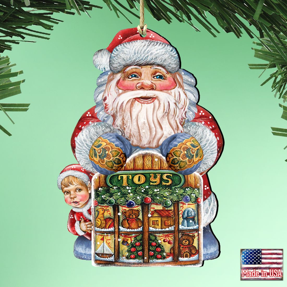 Toy Shop Santa Christmas Wooden Ornaments by G. DeBrekht - Christmas Santa Snowman Decor - 8119172