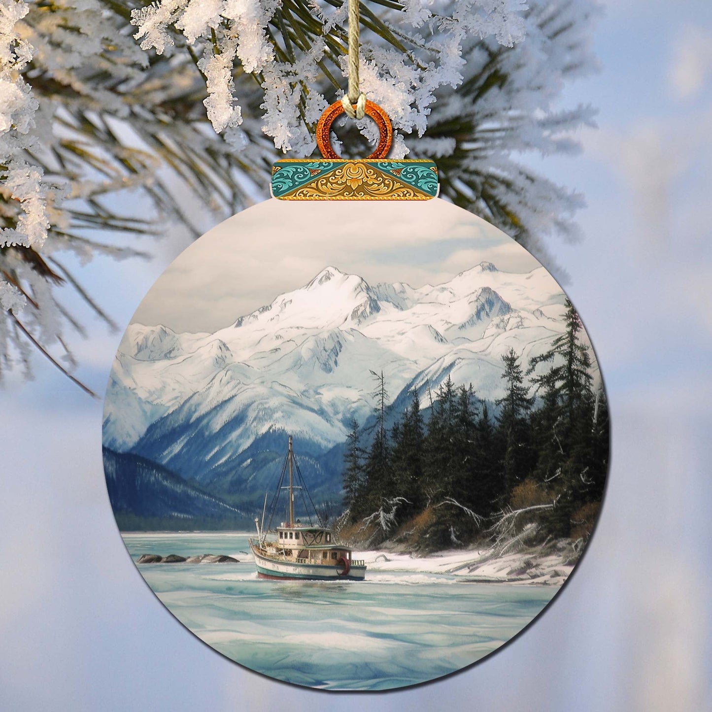 Alaskan Mountain Fishing Wooden Ornaments by G.Debrekht - Wildlife Holiday Decor - 870069