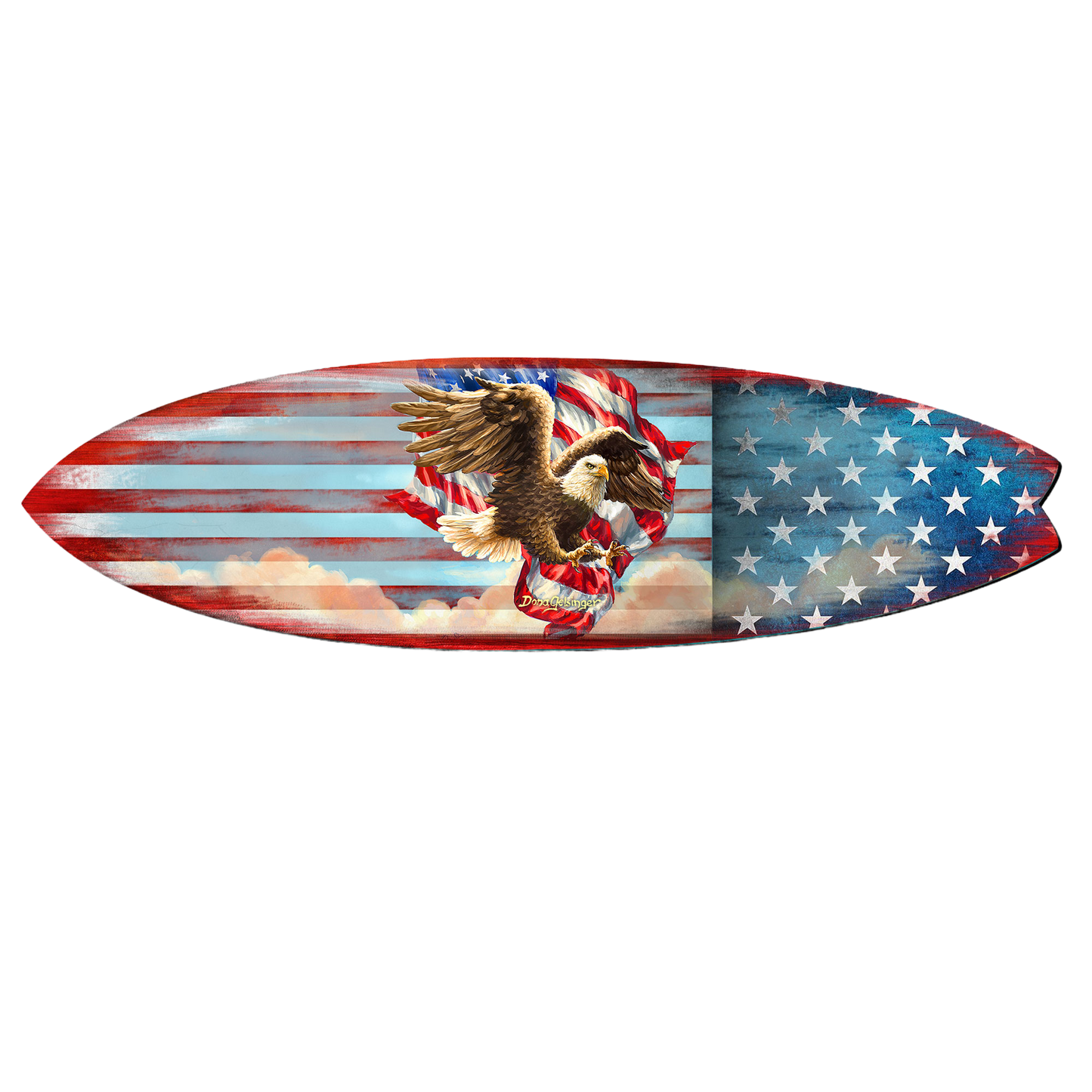 Patriotic American Flag Surfboard Coastal Door Art by D. Gelsinger - American Christmas Decor - 8490108HS