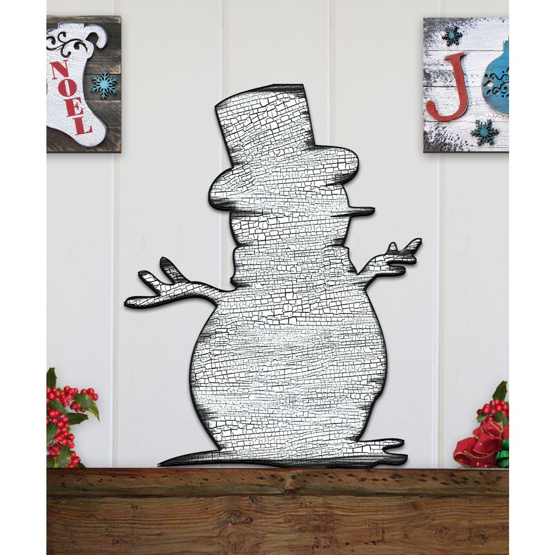 Rustic Happy Snowman Door Decor - Christmas Santa Snowman Decor - 8198801H