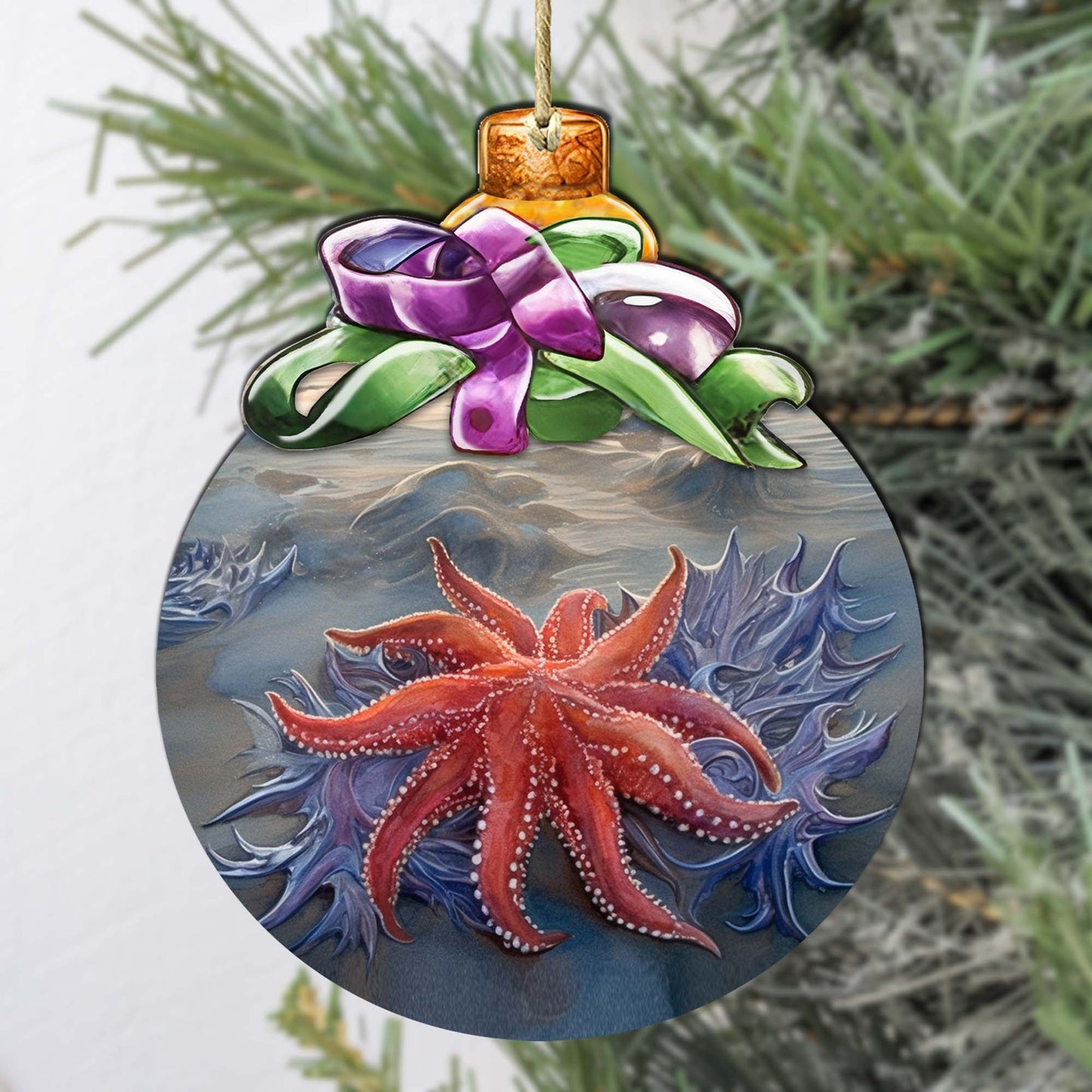 Sunflower Sea Star Bow Wooden Ornaments by G.Debrekht - Wildlife Holiday Decor - 870018