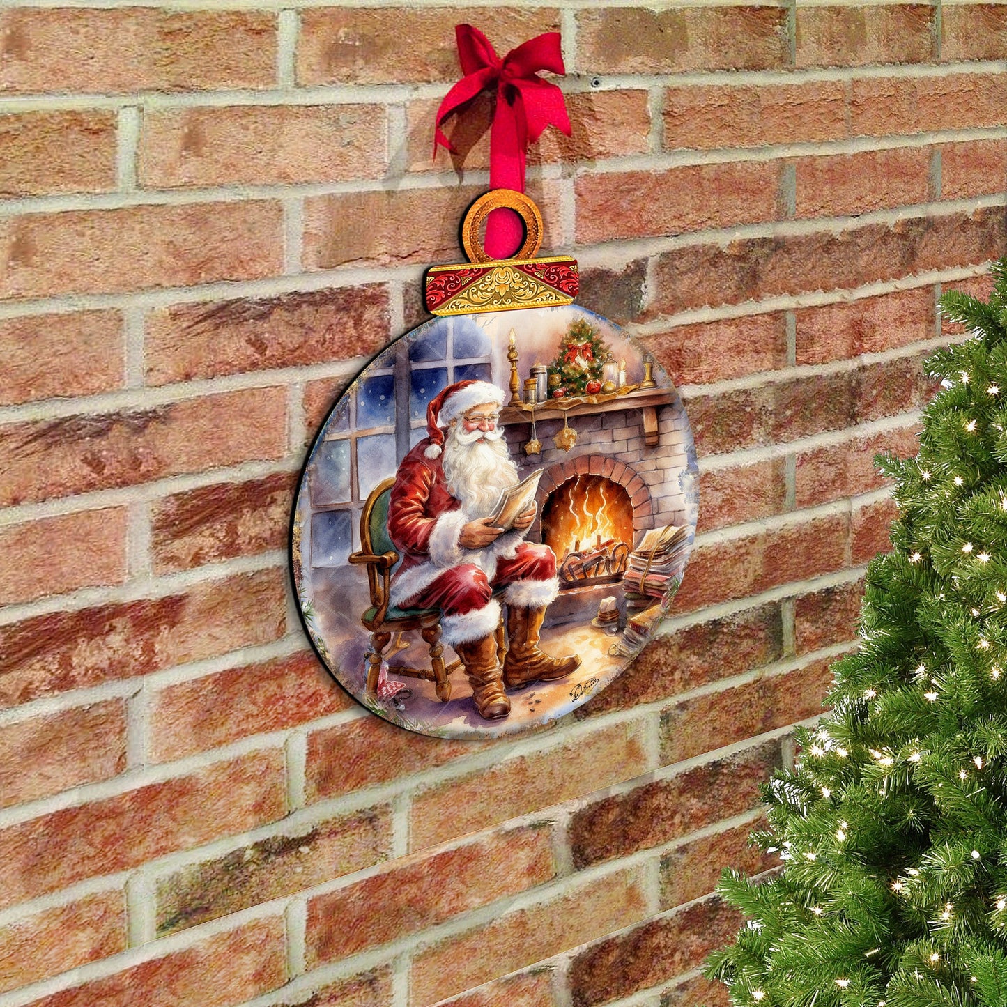 Santa at the Fireplace Holiday Door Decor by G. Debrekht - Christmas Santa Snowman Decor - 8611089H