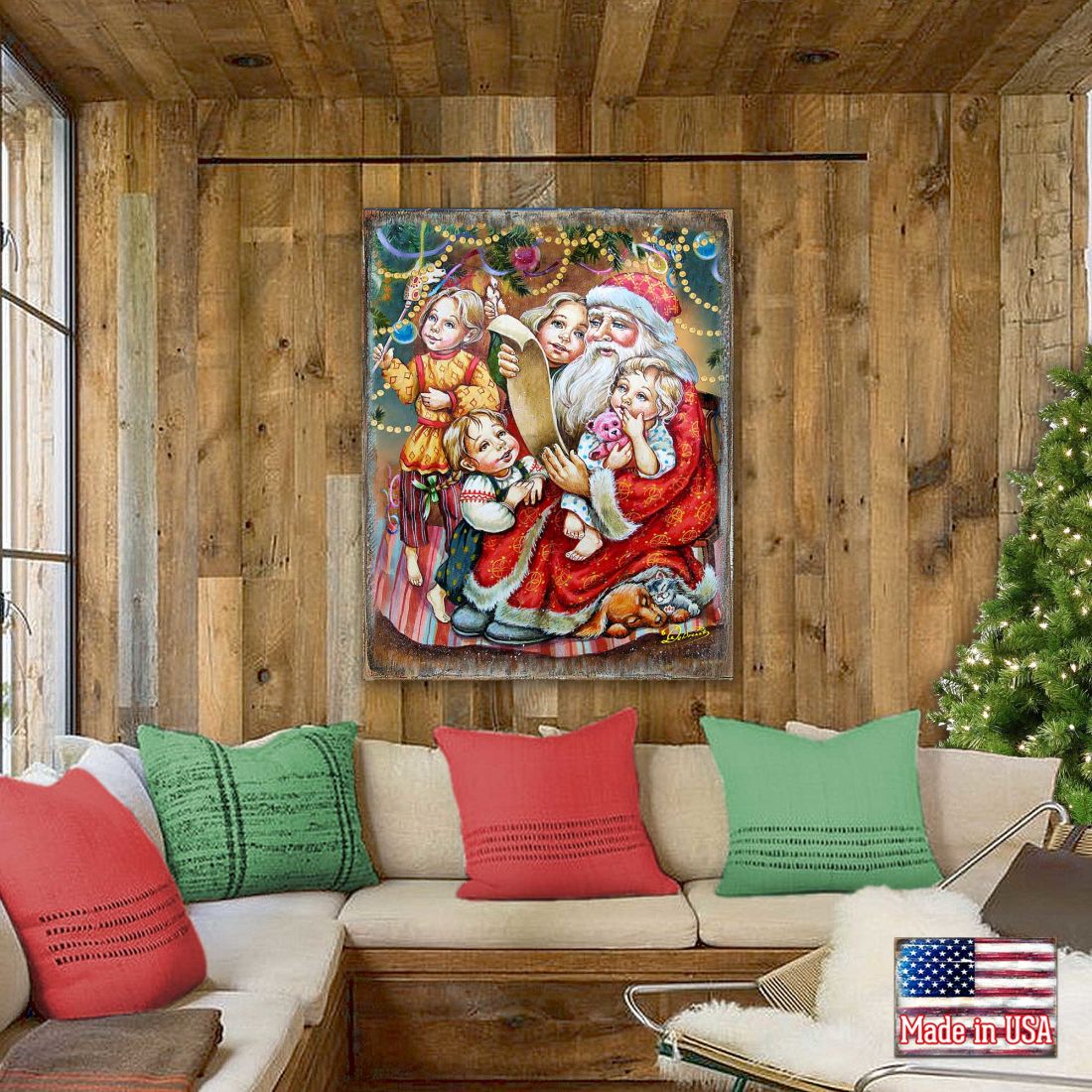 Wish List Santa Wooden Wall Art by G. DeBrekht - Christmas Santa Snowman Decor - 81291311B