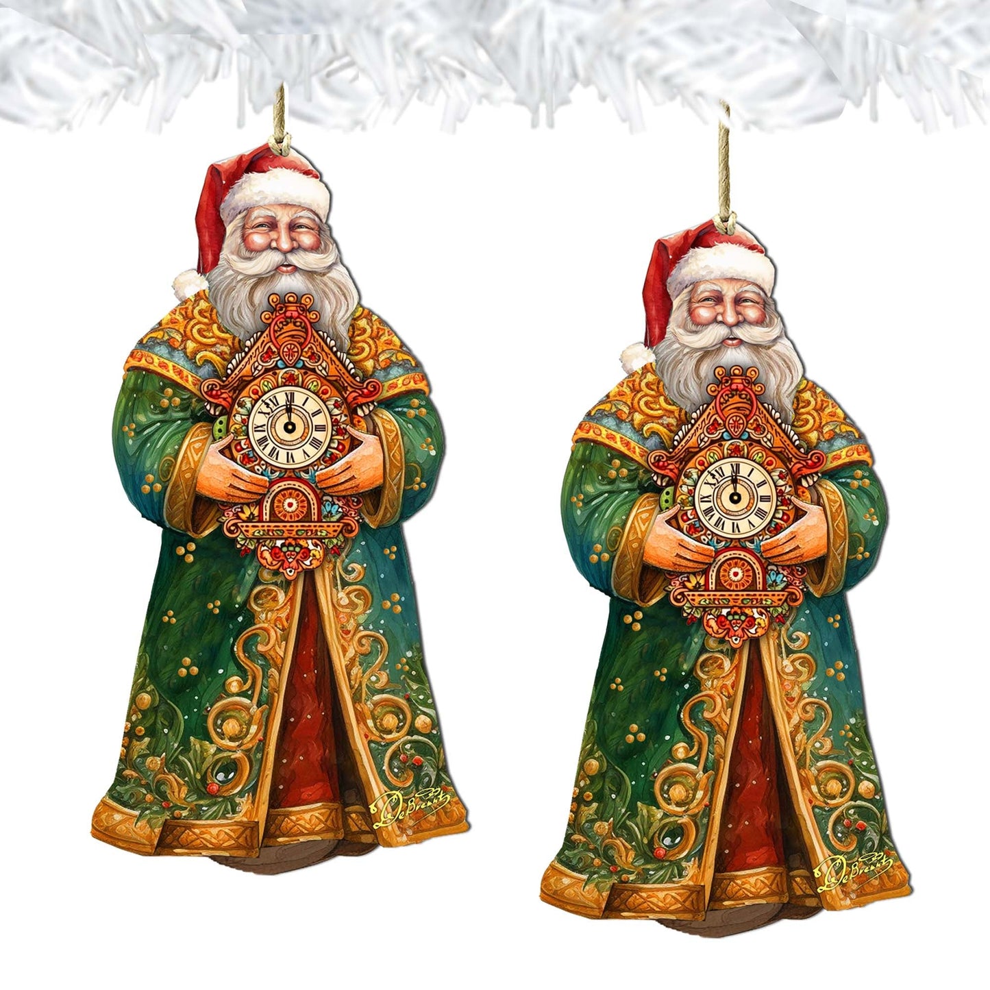 St. Nick's Magic Clock Wooden Ornaments by G. Debrekht - Christmas Santa Snowman Decor - 8691412