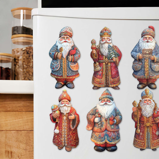 Santa Decorative Wooden Magnets Set of 6 by G. Debrekht - Christmas Santa Snowman Decor - 8090032G-S6