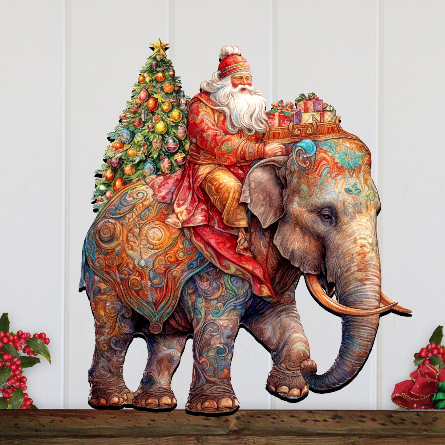 Santa on Elephant Holiday Door Decor  by G. Debrekht - Christmas Decor - 8611043-2H
