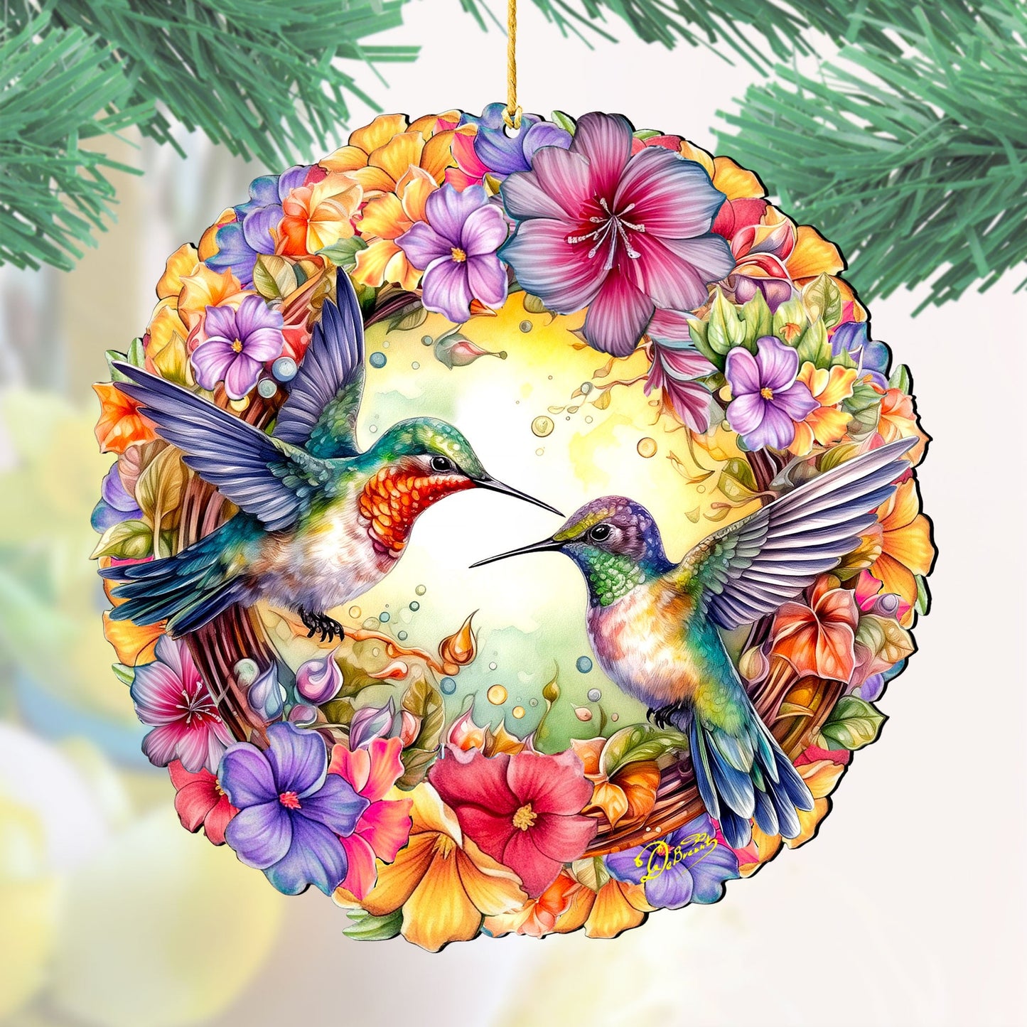 Hummingbirds Wreath Christmas Wooden Ornaments by G. DeBrekht - Easter Spring Decor - 8652804