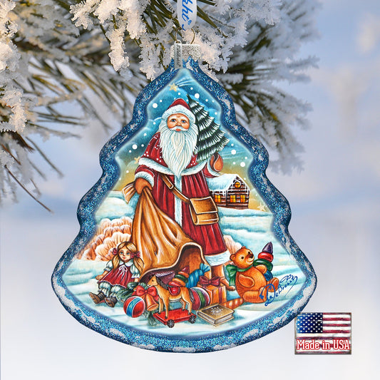 Nordic Santa Tree Glass Ornament by G. DeBrekht - Christmas Santa Snowman Decor - 762-026