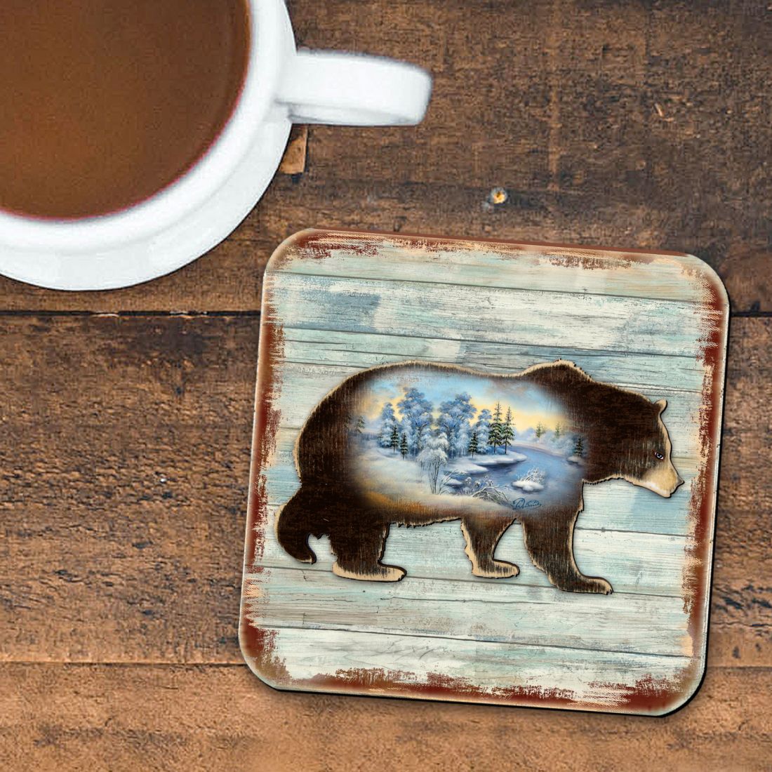 Bear Wooden Cork Coasters Gift Set of 4 by Nature Wonders - Nature Wildlife Decor  - 8198215-9C-S4