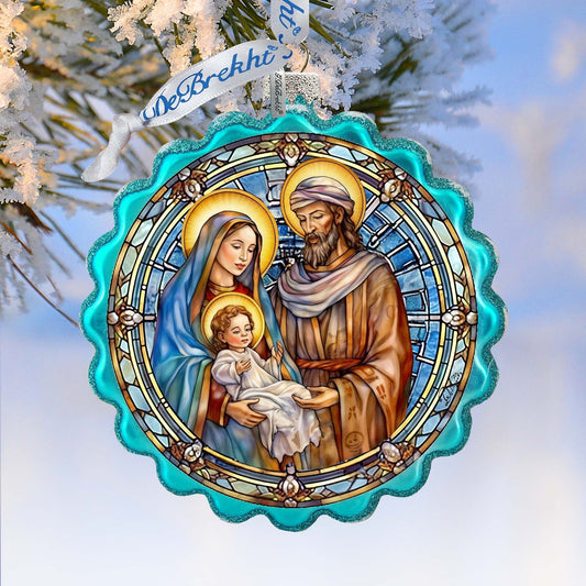 Classical Holy Family Wreath Glass Ornament by G. Debrekht - Nativity Holiday Decor - 759-057
