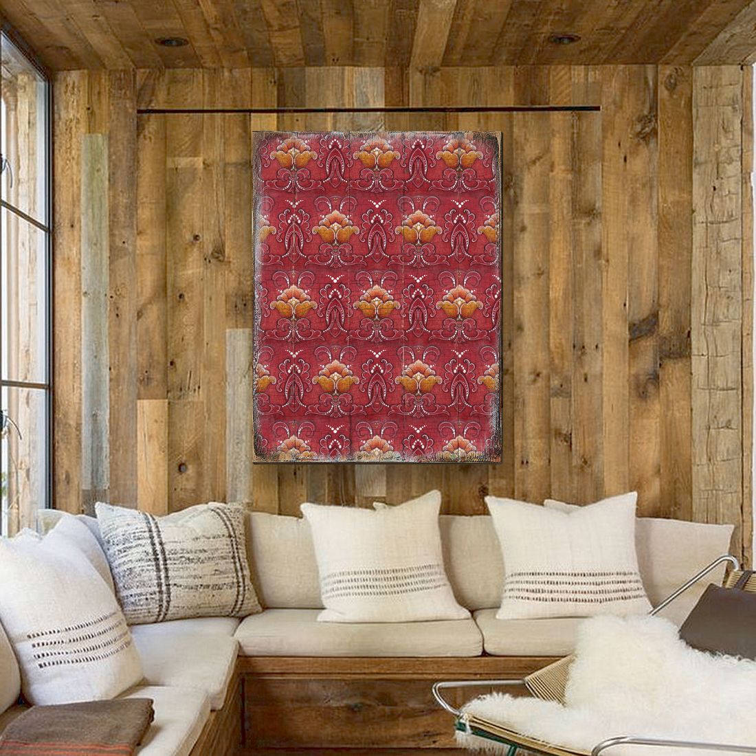 Red and Gold Rustic Wooden Wall Art by G. DeBrekht - Floral Ornamental Decor - 95015B