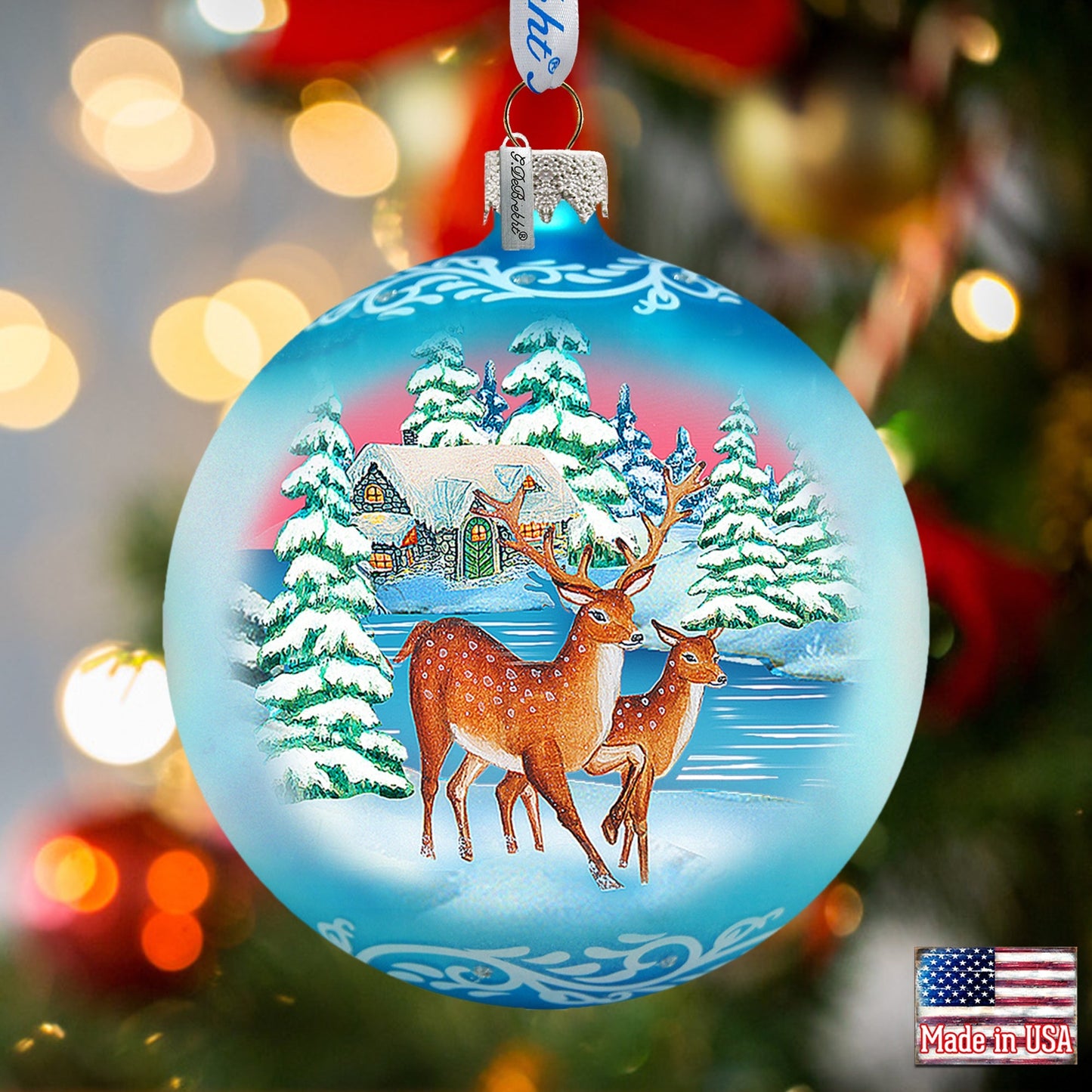 Winter Deer's Ball Glass Ornament Christmas Decor by G. DeBrekht - 73114
