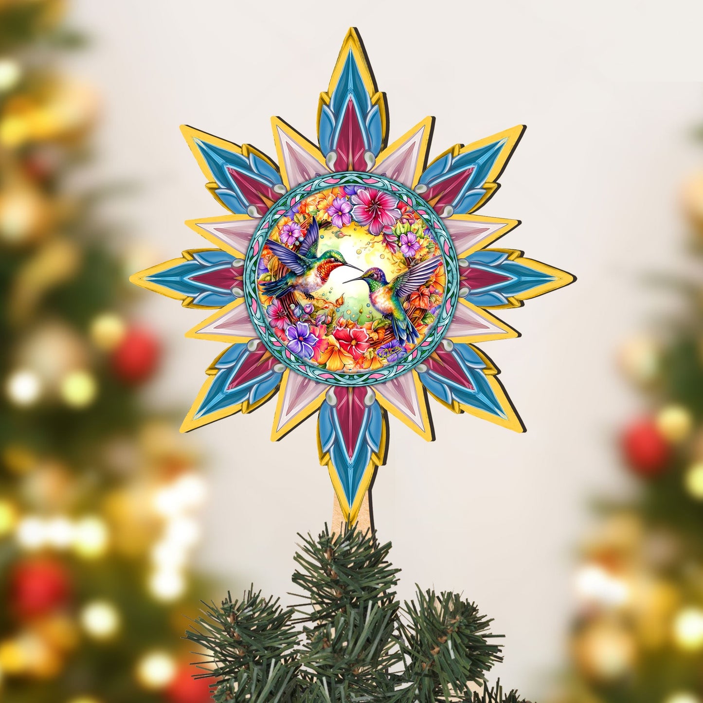 Hummingbird Heaven Star Tree Topper Wooden Decor by G. Debrekht - Wildlife Holiday Decor - 89512