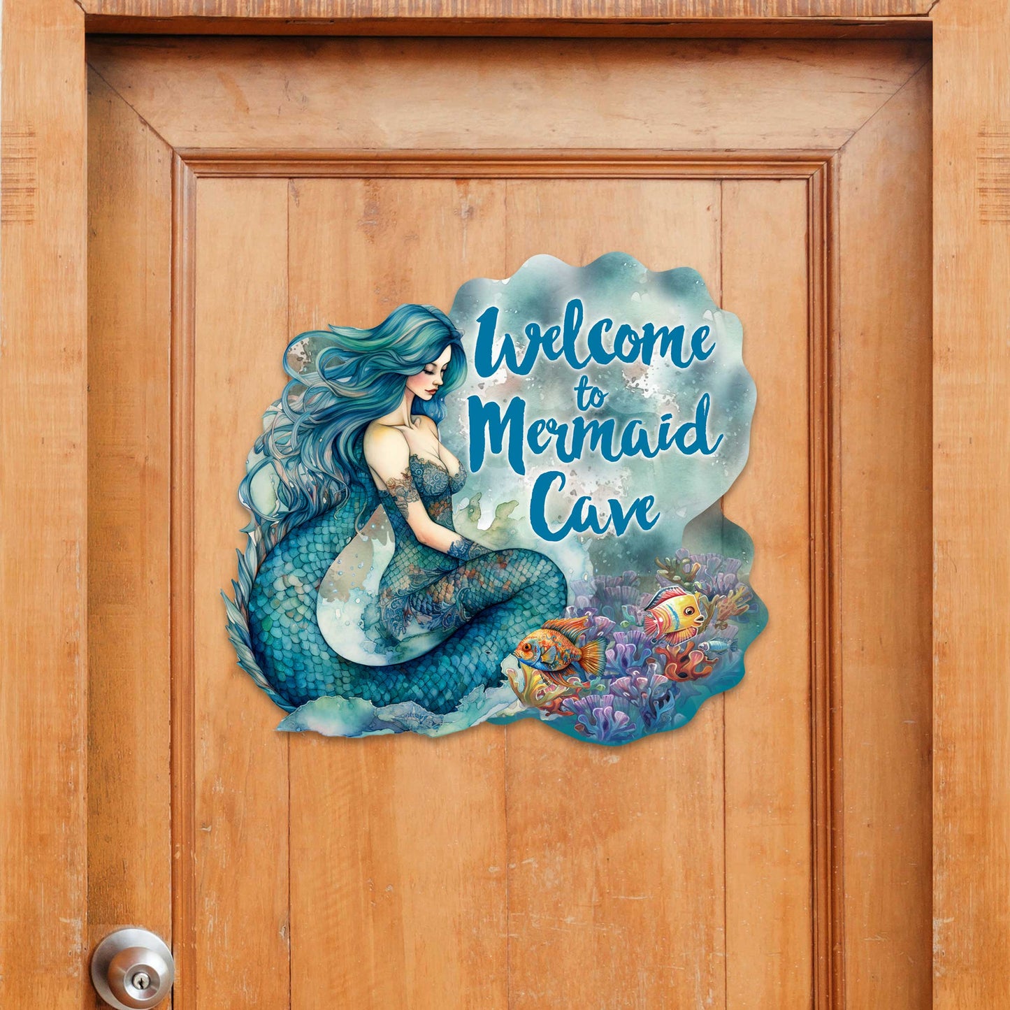 Welcome to Mermaid Cave - Front door welcome sign Main entrance banner Welcome sign - Wooden front porch decor - 933112H