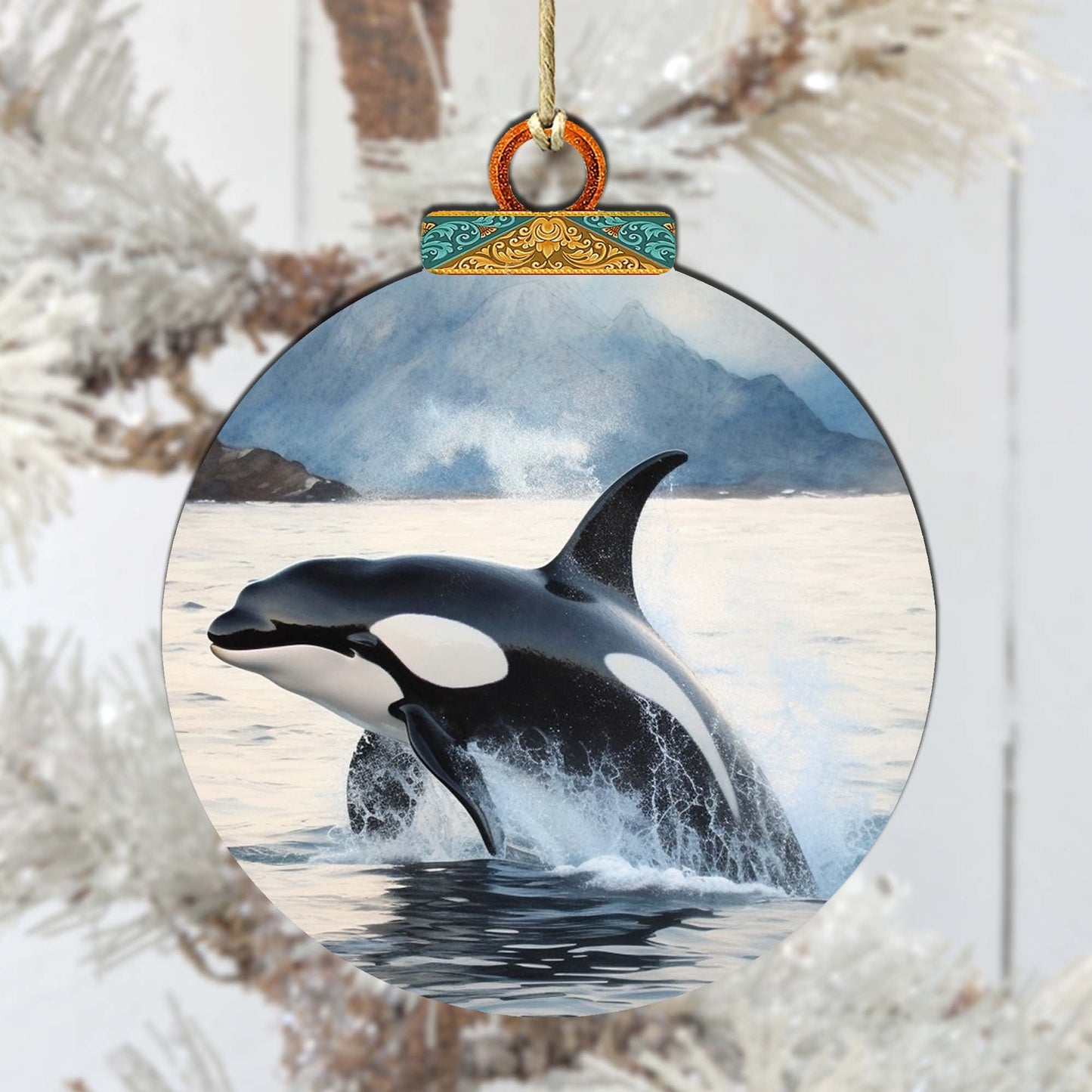 Alaskan Orcas Wooden Ornaments by G.Debrekht - Wildlife Holiday Decor - 870051