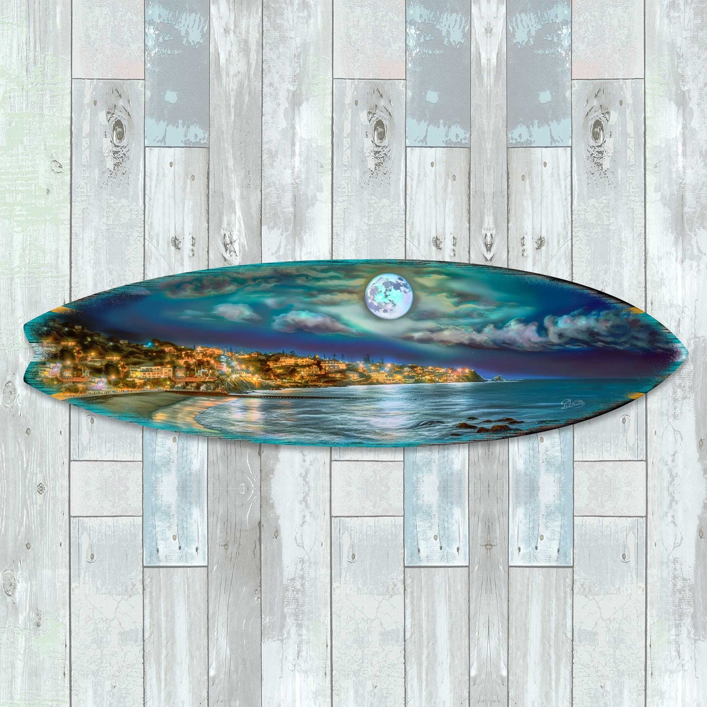 Surfboard Coastal Wall Art - Full Moon Night Wall Art by G. DeBrekht - Coastal Holiday Decor - 8490137HS