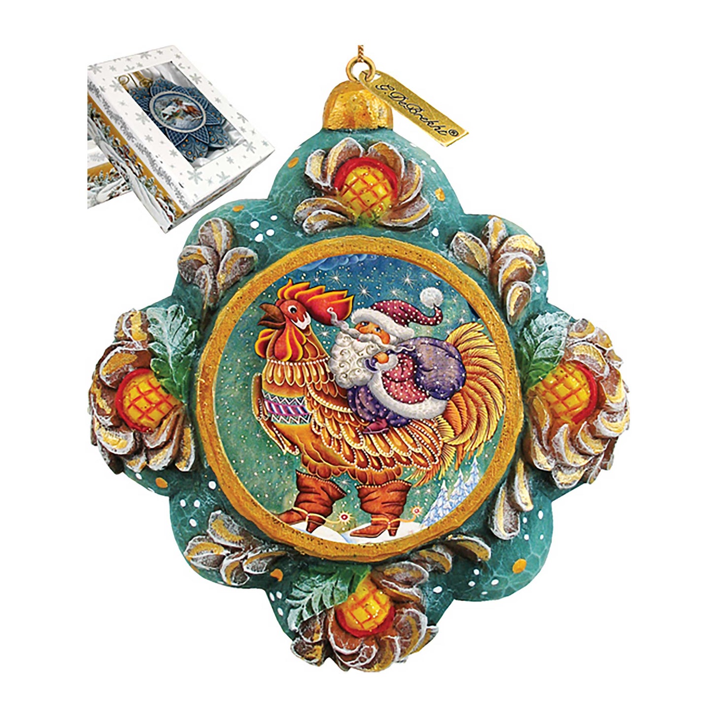 Rooster Santa Sculpted Hand-Painted Christmas Ornament by G. DeBrekht - Christmas Santa Snowman Decor - 6102545