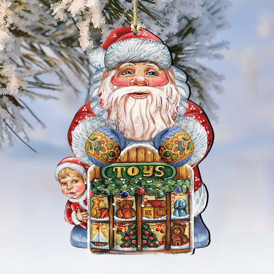 Toy Shop Santa Christmas Wooden Ornaments by G. DeBrekht - Christmas Santa Snowman Decor - 8119172