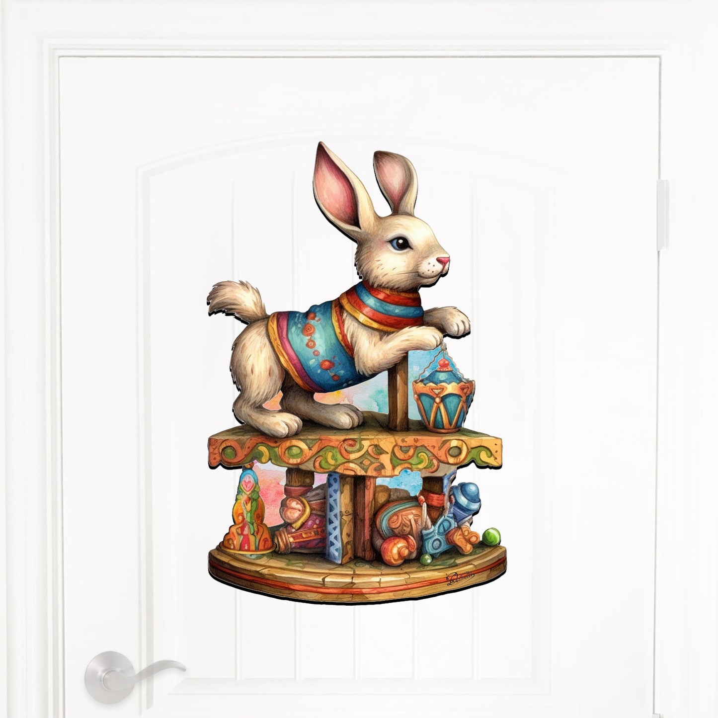 Carousel Bunny with Toys Holiday Door Decor by G. Debrekht - Christmas Decor - 8611086H