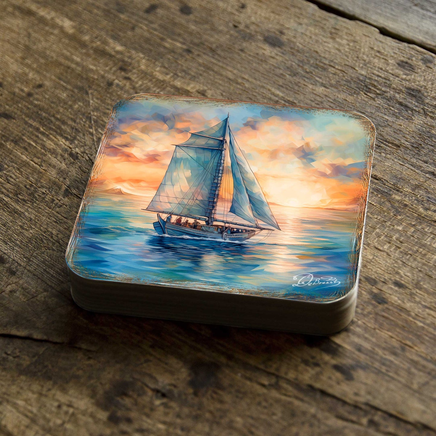 Sail Boats Wooden Cork Coasters Gift Set of 4 by G. Debrekht - Coastal Holiday Decor  - 8199450-2C-S4