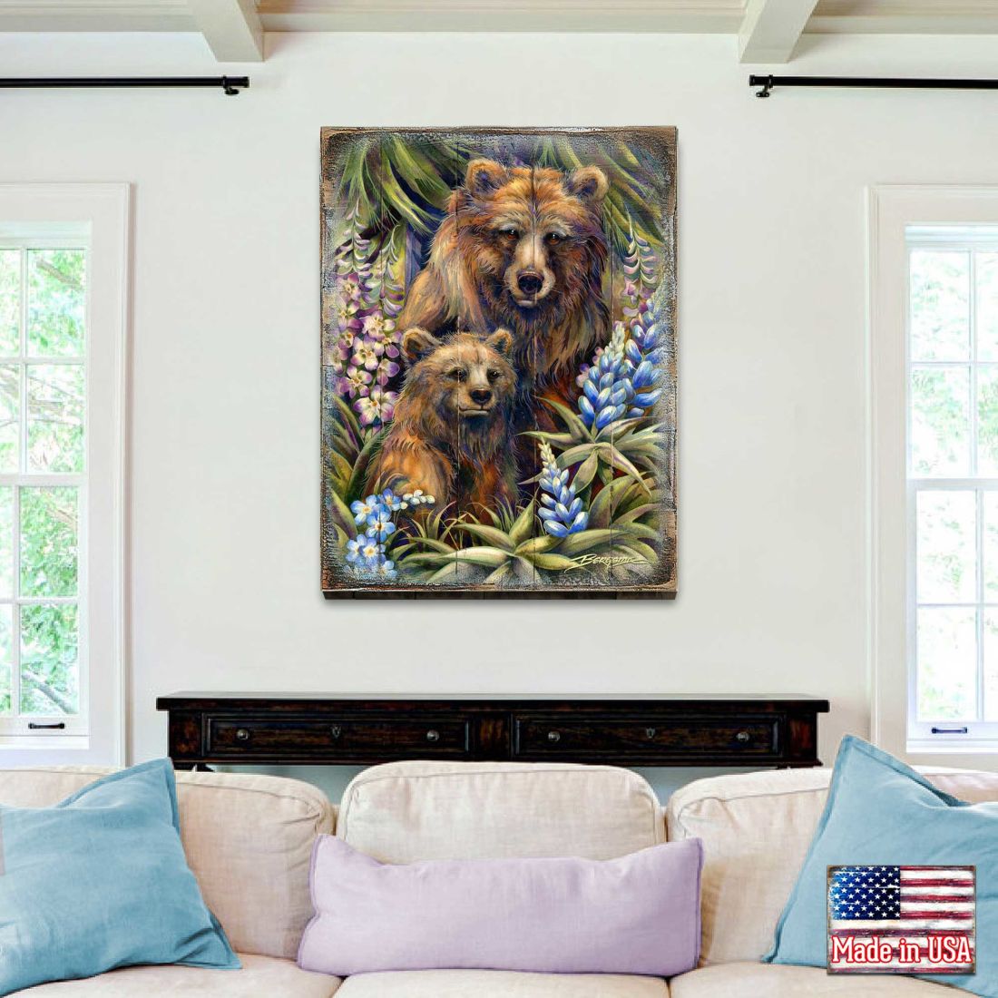 Grin & Bear it Grizzly Mother & Cub Wooden Wall Art by J. Bergsma - Nature Wildlife Decor  - 8592947BP-JB