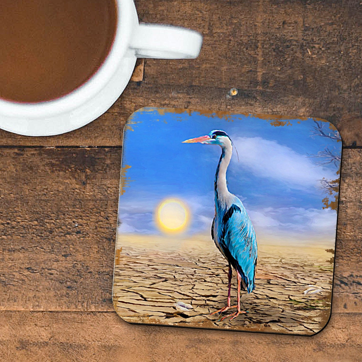 Bird on the Beach Coastal Wooden Cork Coasters Gift Set of 4 by Nature Wonders - Coastal Sea-Life Decor - 95358C-S4