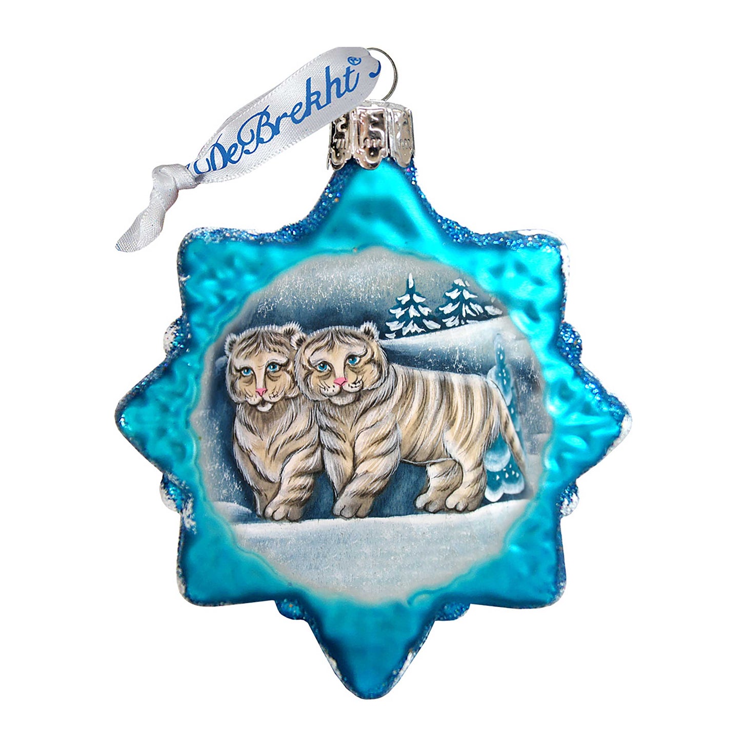 Santa White Tiger Cubs Mercury Glass Ornament by G. DeBrekht - Wildlife Holiday Decor - 771017