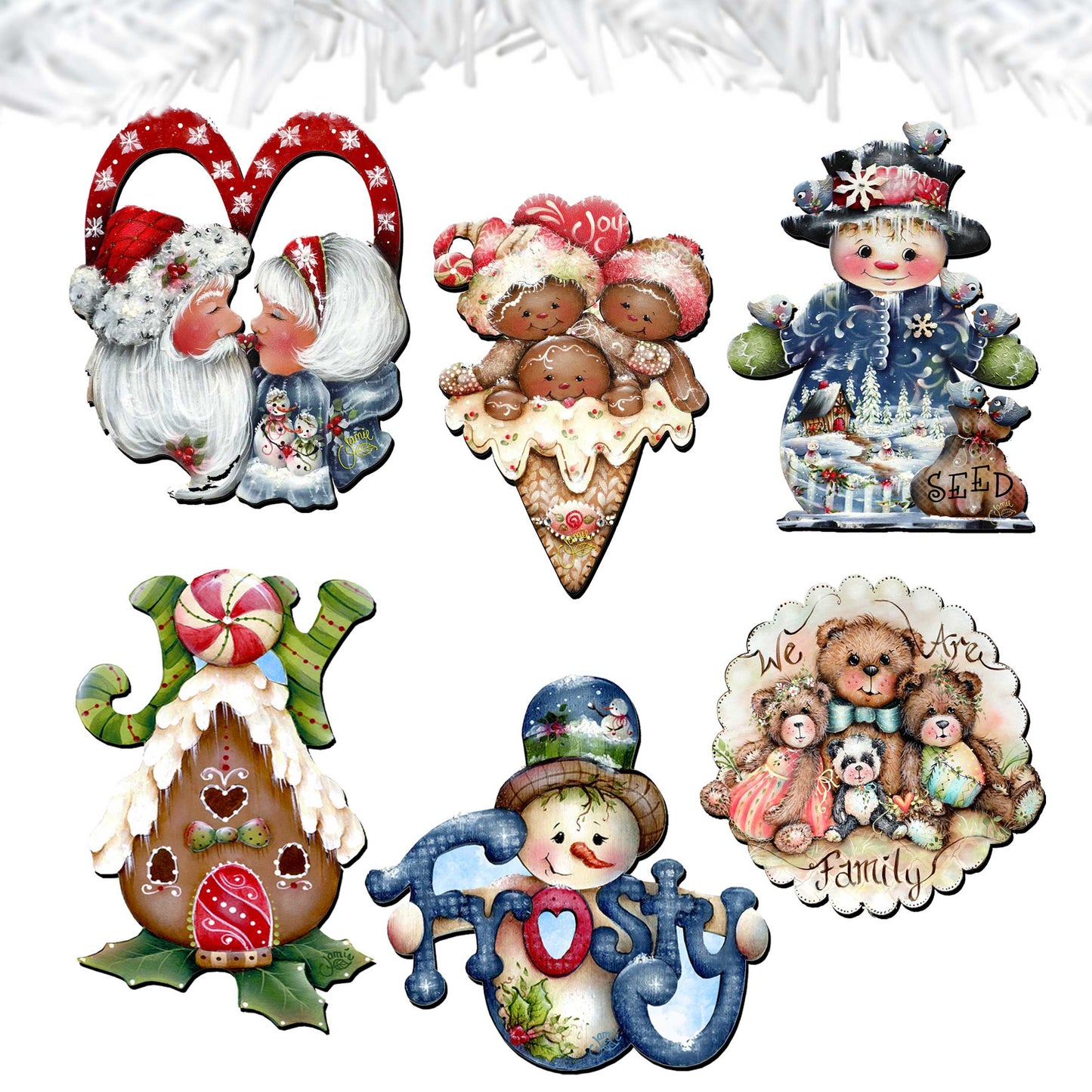 Merry Christmas  Decorative Wooden Clip-on Ornaments Set of 6 by Jamie Mills-Price - Christmas Decor - 8090136C-S6