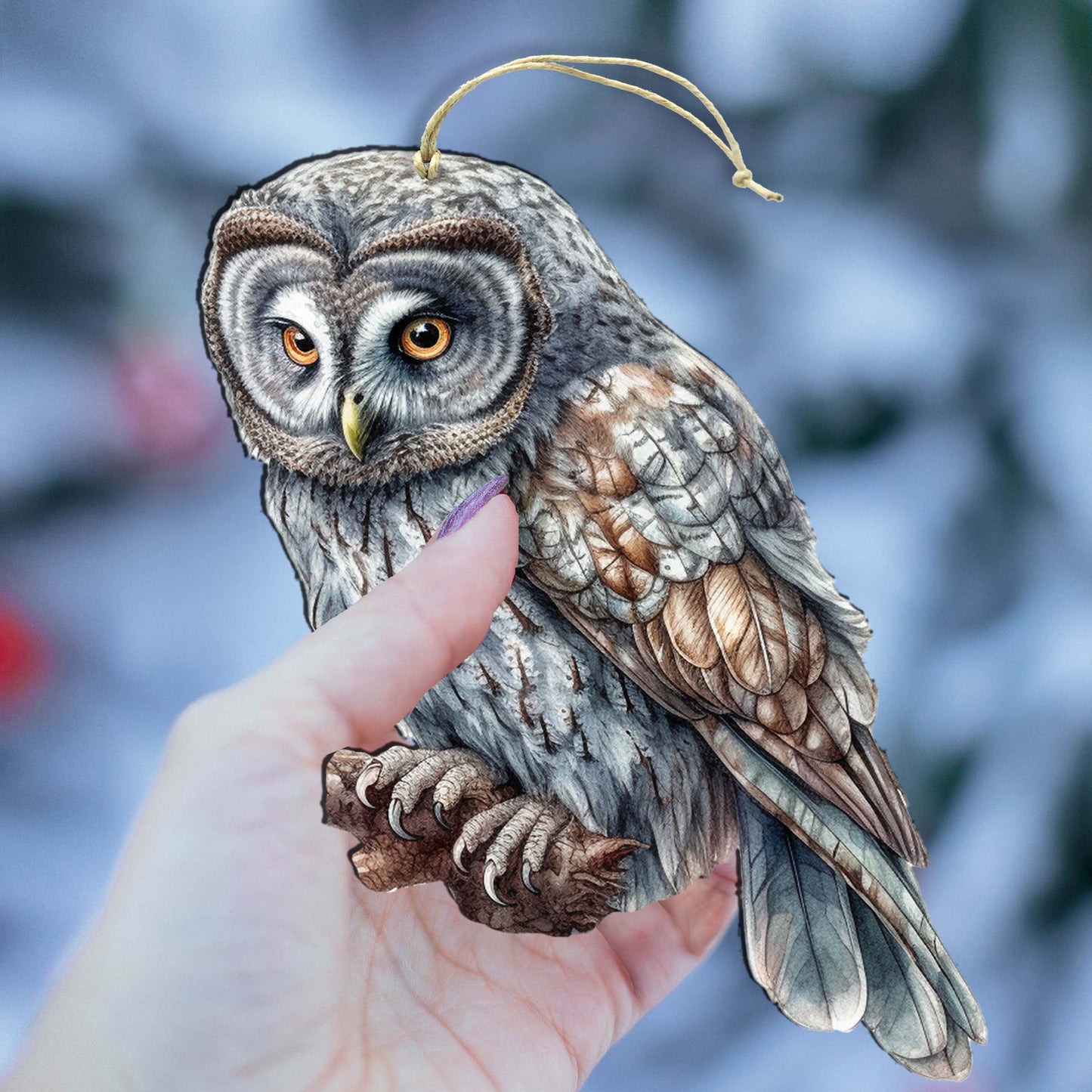 Alaskan Nothern Hawk Owl Wooden Ornaments by G.Debrekht - Wildlife Holiday Décor - 8710004-1