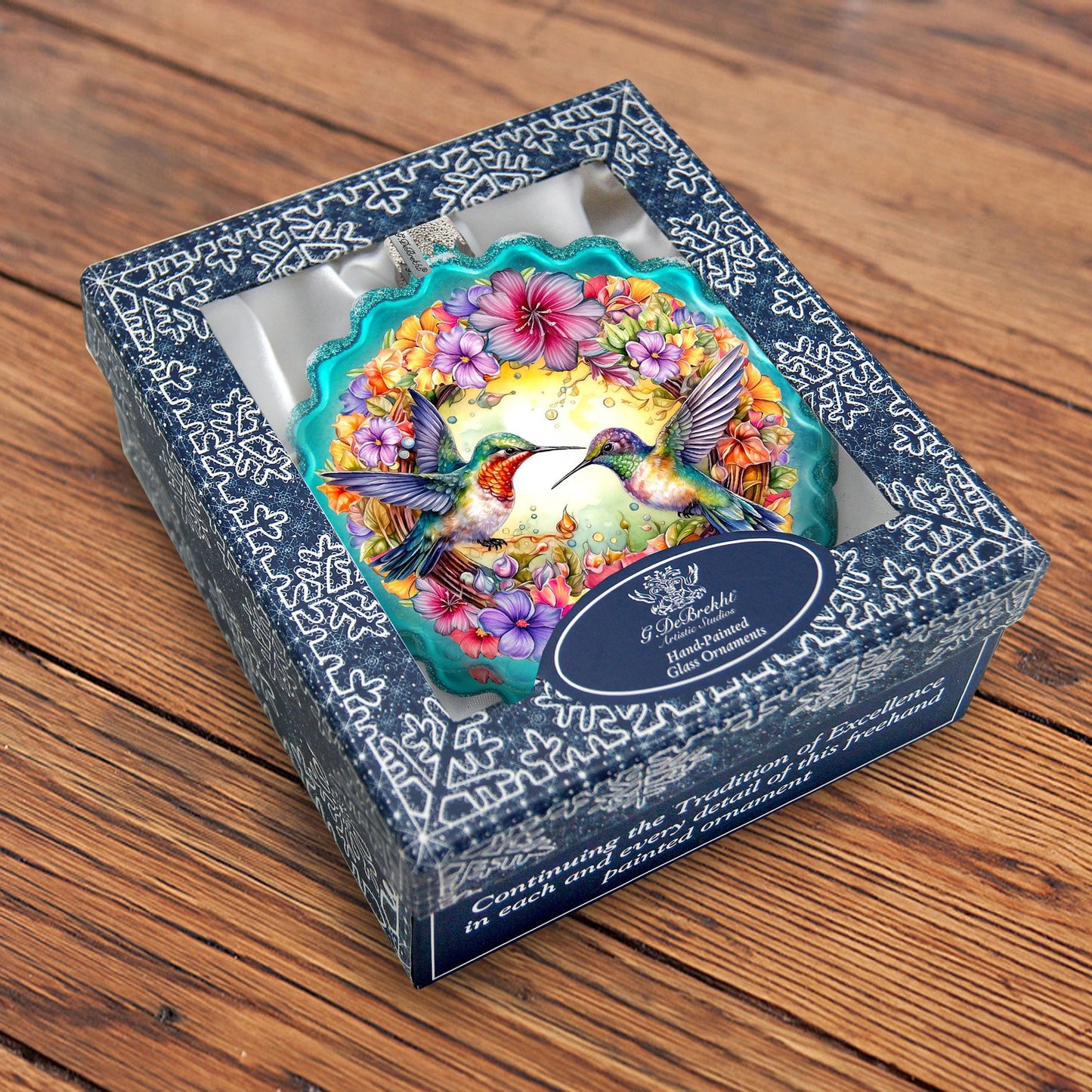 Hummingbirds Wreath Glass Ornament by G. Debrekht - Wildlife Holiday Decor - 759-061