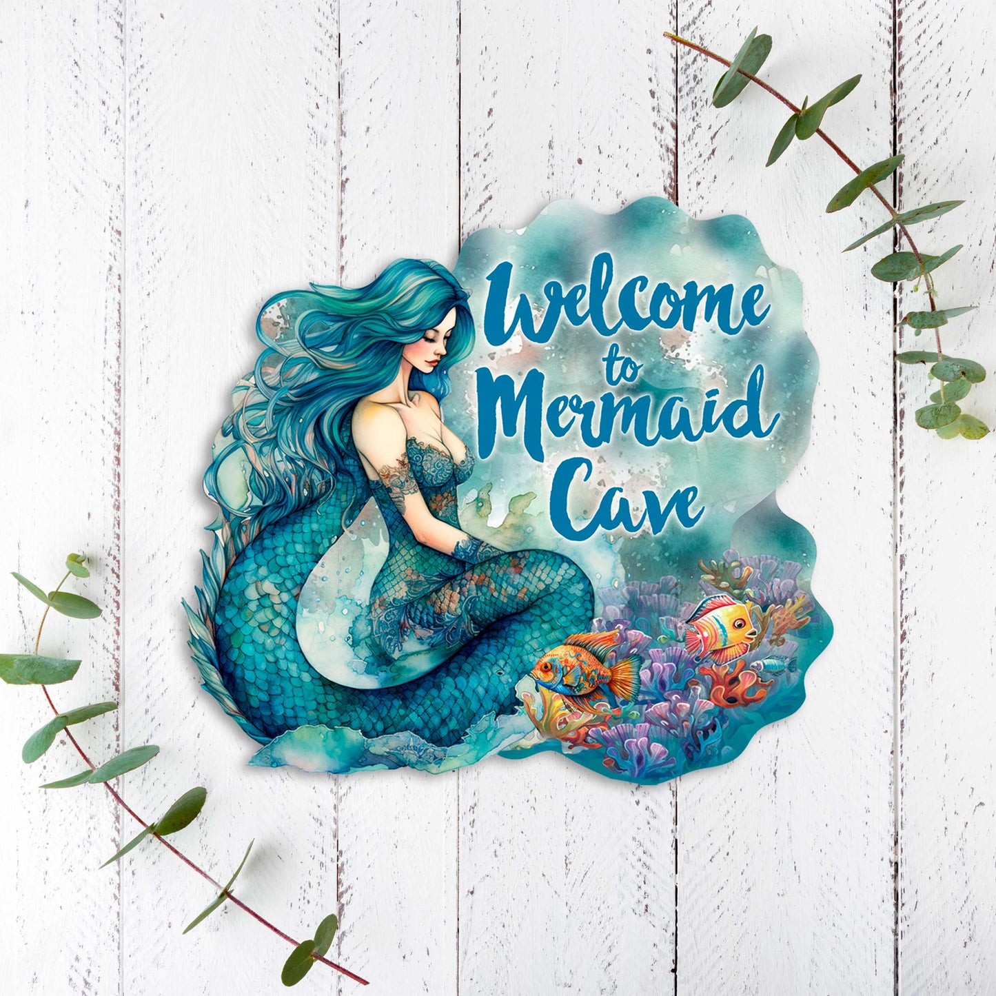 Welcome to Mermaid Cave - Front door welcome sign Main entrance banner Welcome sign - Wooden front porch decor - 933112H