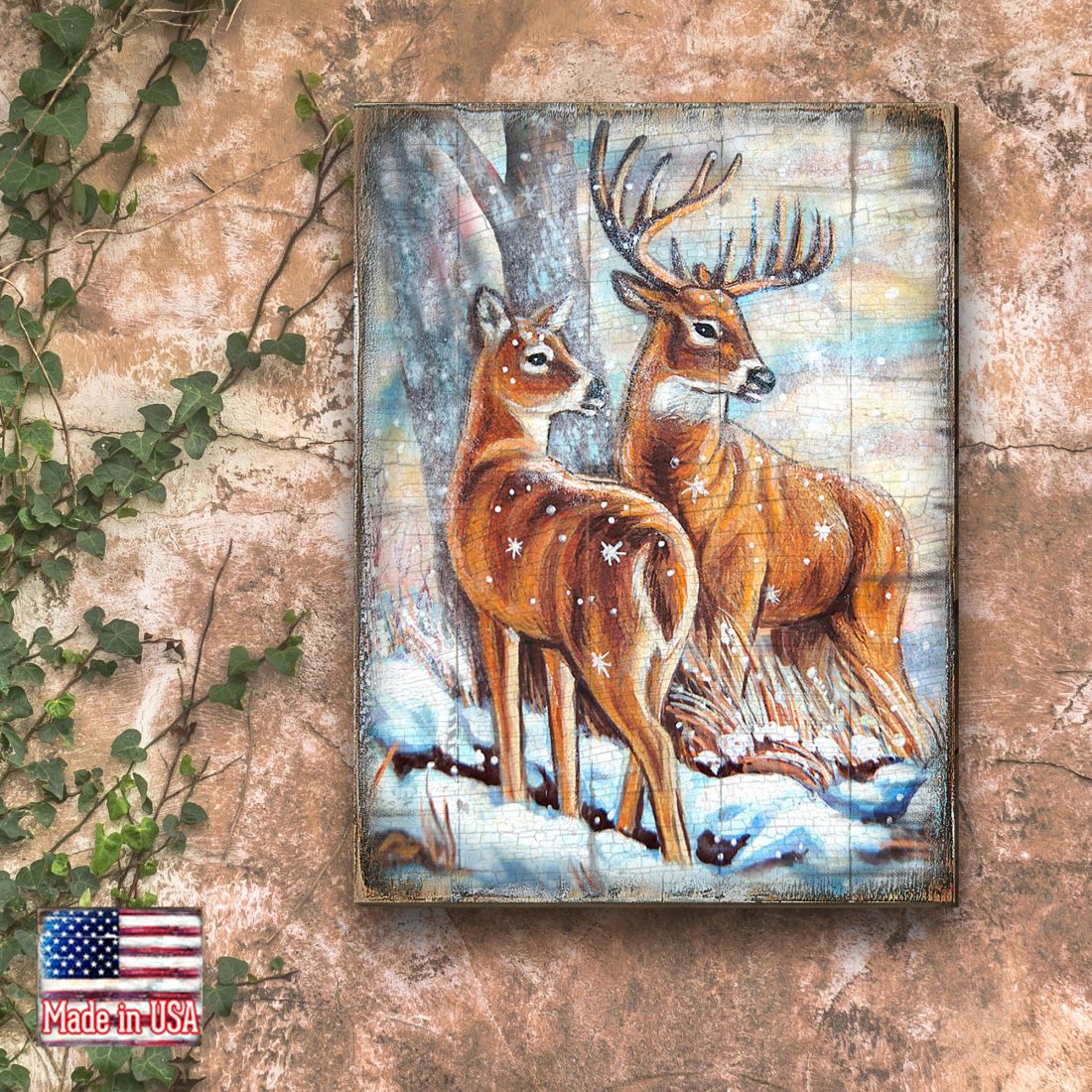 Schmid Deer's Art Wooden Wall Art by Nature Wonders - Nature Wildlife Decor  - 95212B