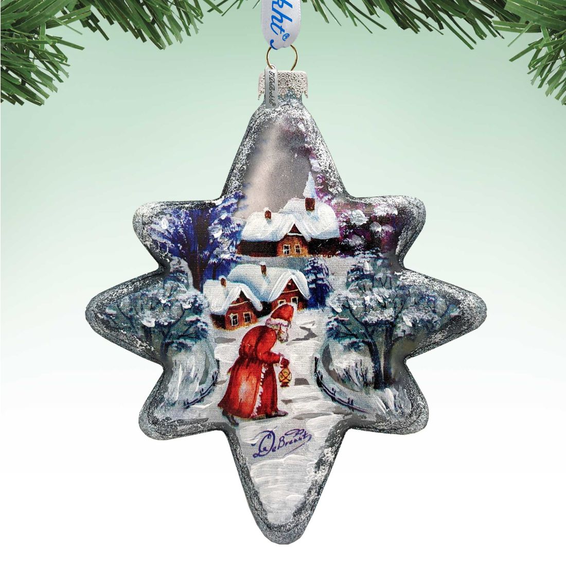 Snowman Play North Star Glass Ornament by G. DeBrekht - Christmas Santa Snowman Decor - 755-099