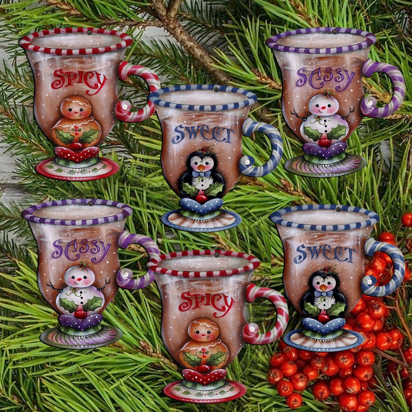 Sweet and Spicy Season Decorative Wooden Clip-on Ornaments Set of 6 by Jamie Mills-Price - Christmas Decor - 8090053C-MP-S6