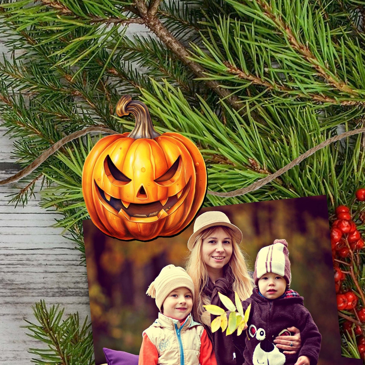 Spooky pumpkins Decorative Wooden Clip-on Ornaments of 6 by G. Debrekht - Halloween Decor - 8090019C-S6