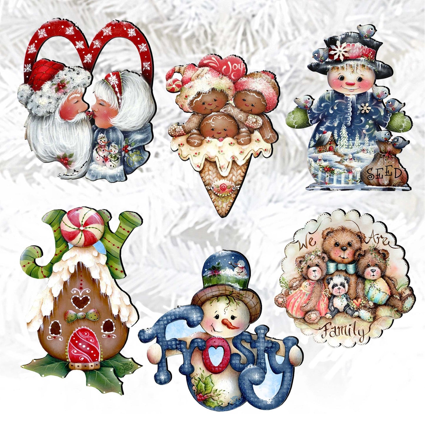 Merry Christmas  Decorative Wooden Clip-on Ornaments Set of 6 by Jamie Mills-Price - Christmas Decor - 8090136C-S6