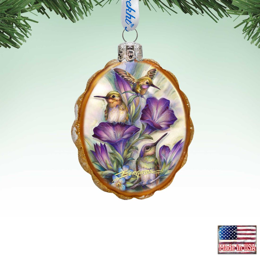 Everlasting Friendship Hummingbird Mercury Glass Ornament by J. Bergsma - Wildlife Holiday Decor - 7783936-JB