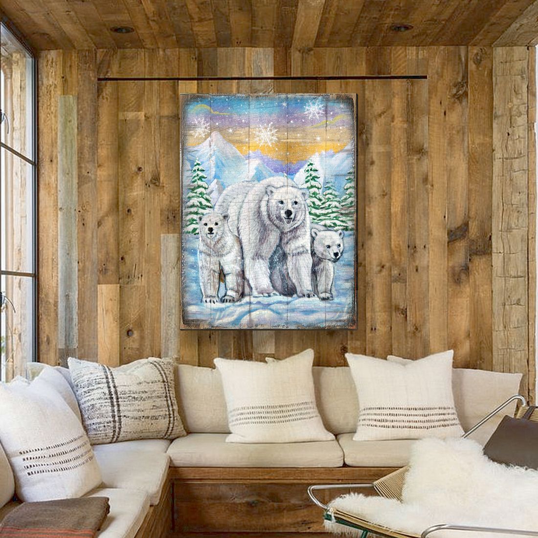 Polar Bears Art Wooden Wall Art by Nature Wonders - Nature Wildlife Decor  - 95215B