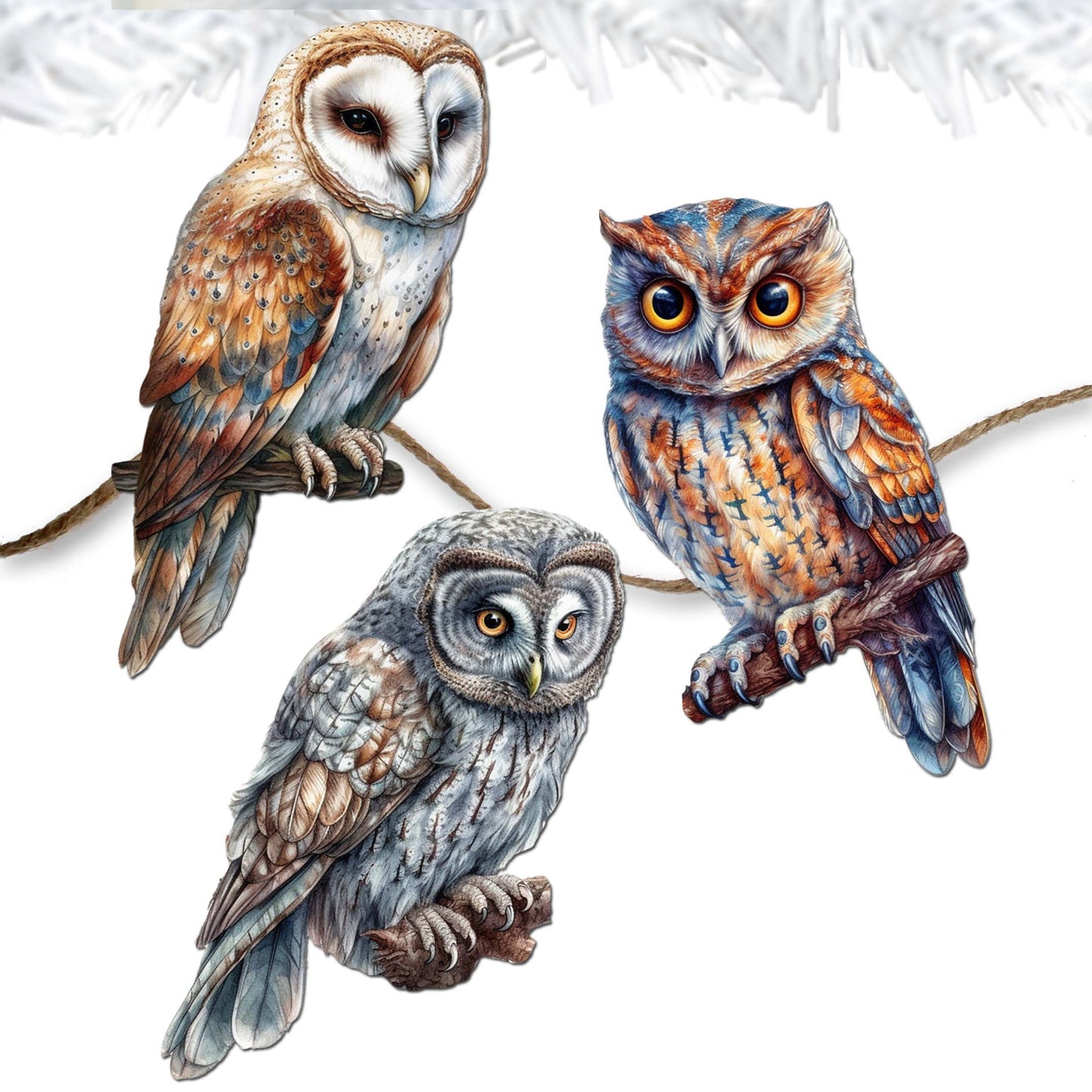 Night Owls Decorative Wooden Clip-on Ornaments Set of 3 by G. Debrekht - Wildlife Decor - 8091004C-S3