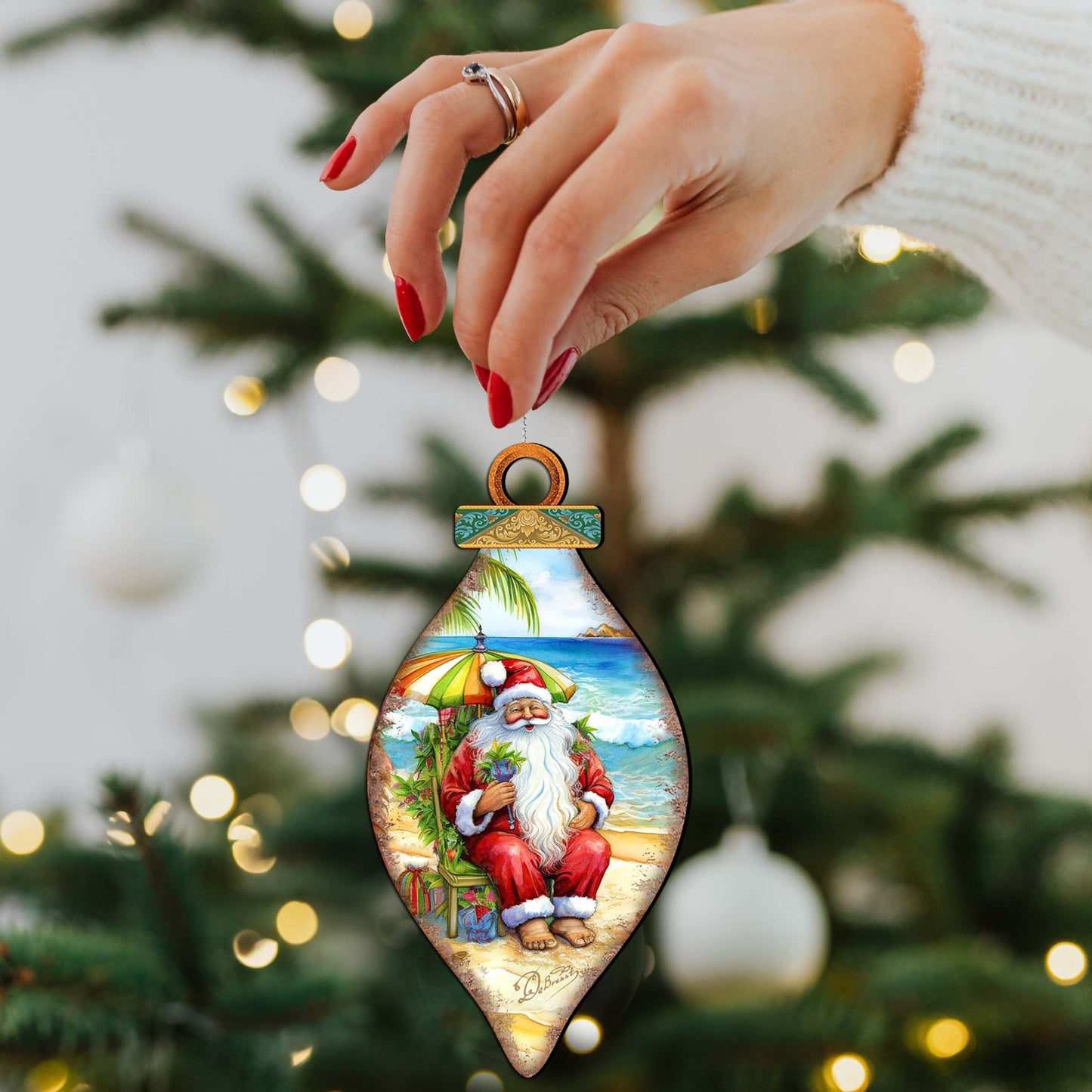 Santa on the Beach Decorations  Santa's Beach Break Wooden Ornaments by G.Debrekht Coastal Holiday Decor - 8688182