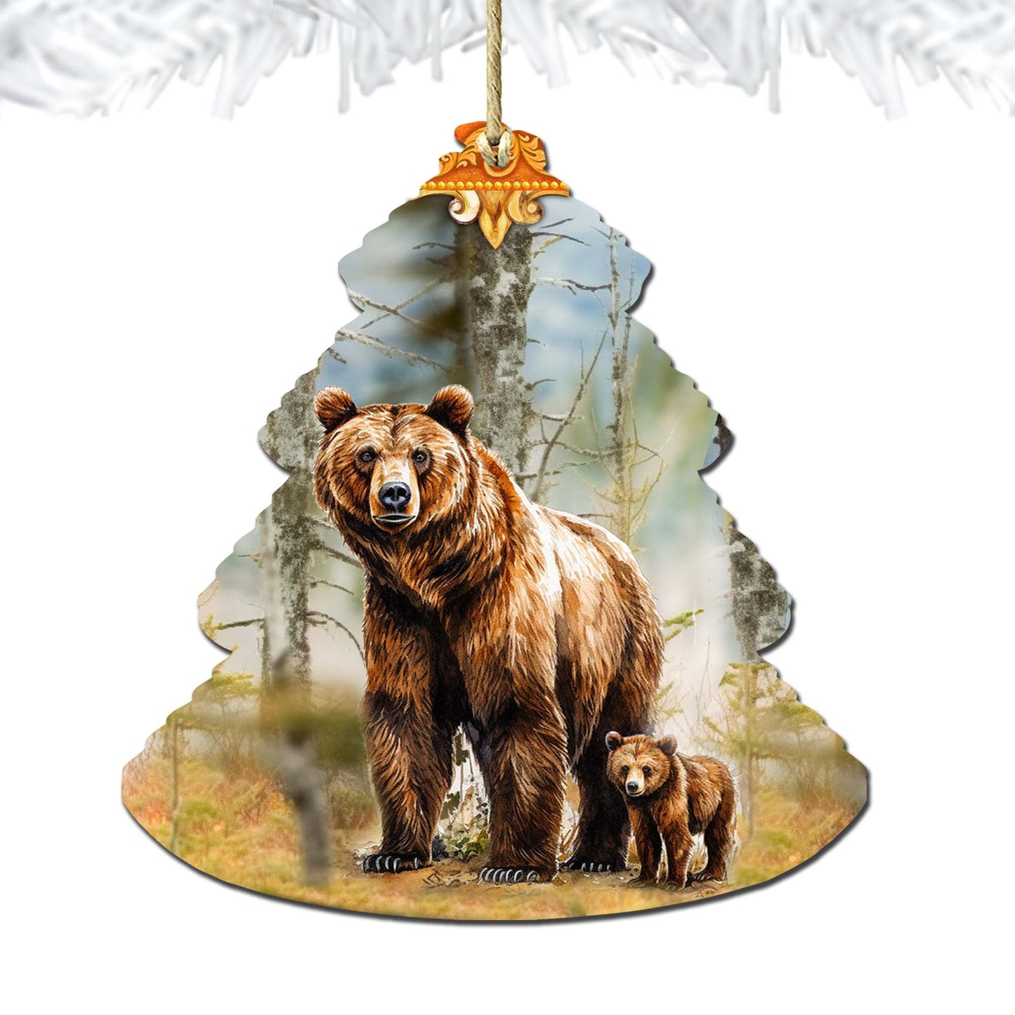 Forest Grizzly Bond Tree Wooden Ornaments by G.Debrekht - Wildlife Holiday Decor - 870010