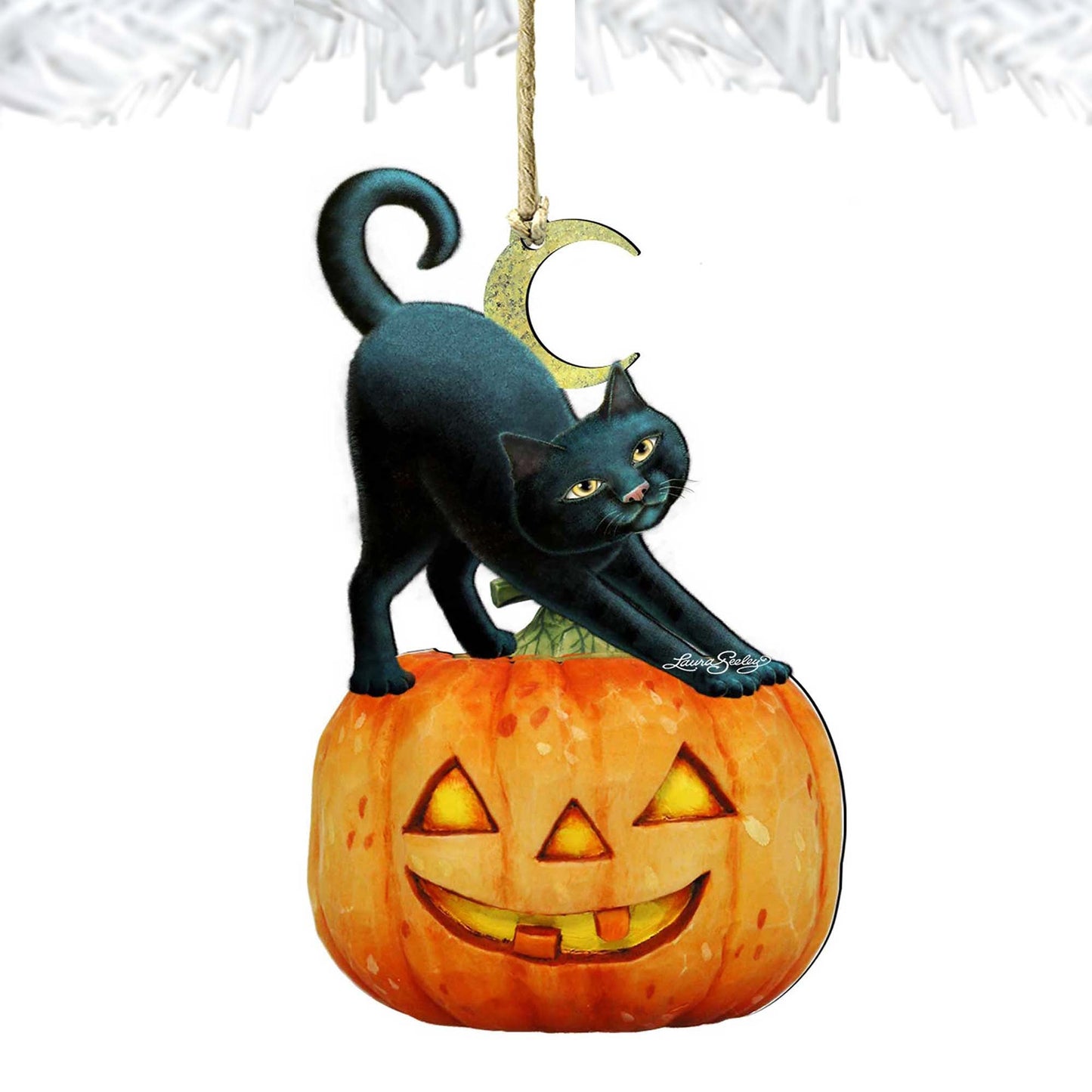 Spooky Halloween Cat Pumpkin Wooden Ornaments - Tree Ornament by Laura Seeley - Thanksgiving Halloween Decor - 8512054-2