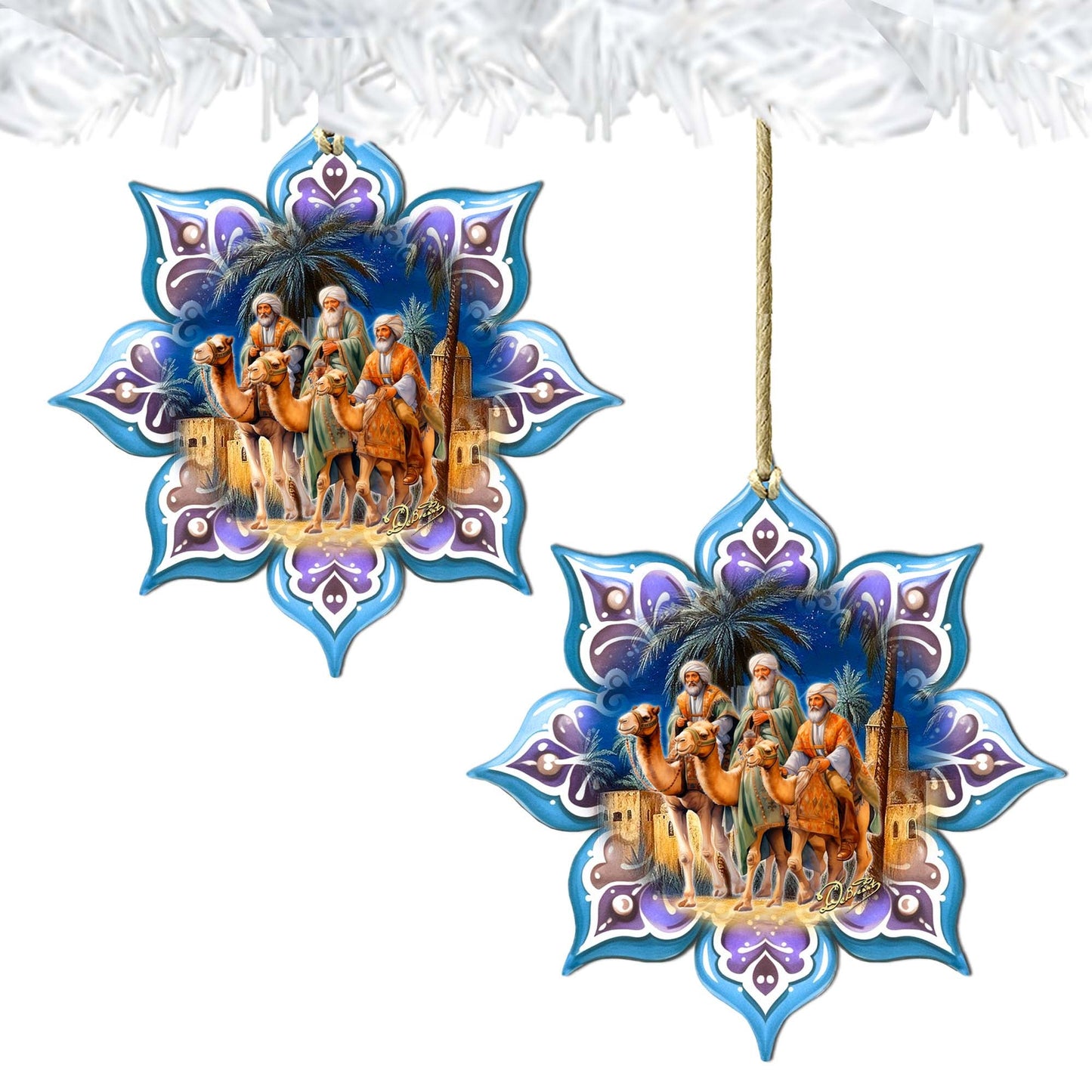 Three King's Journey Snowflake Wooden Ornaments by G. Debrekht - Nativity Holiday Decor - 8688438