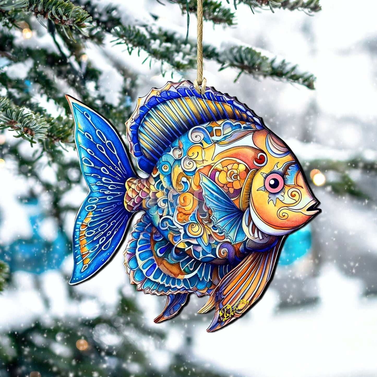 Coastal Christmas Decor - Azure Angel Fish Wooden Ornaments by G.Debrekht Coastal Holiday Decor - 8688303